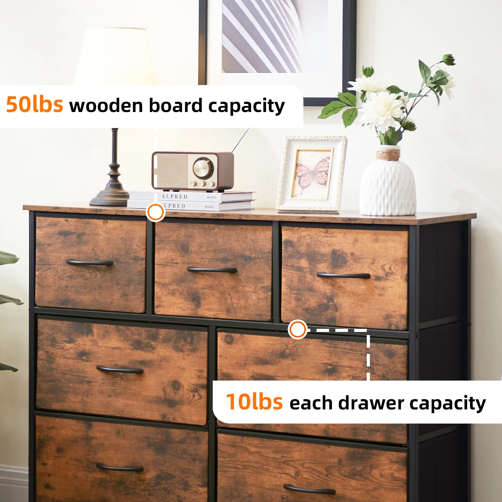 Somdot Dresser, 9-Drawer Fabric Storage Tower for Bedroom, Nursery, Entryway, Closets, Tall Chest Organizer Unit with Large Capacity Fabric Bins - Womvr