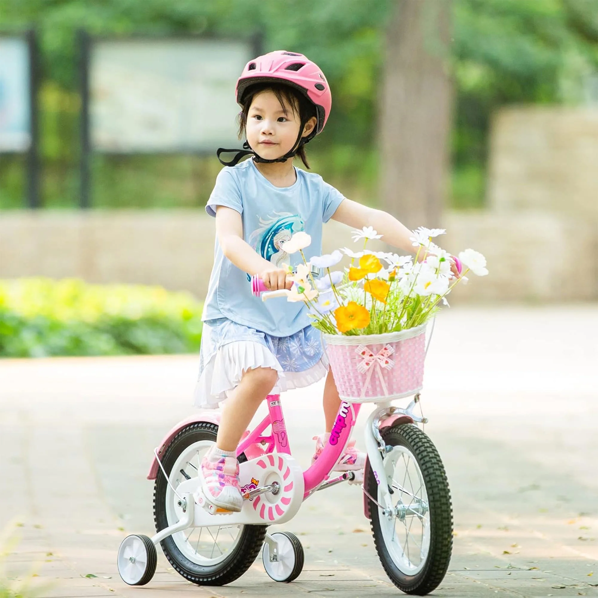 RoyalBaby Chipmunk Girls Kids Bike Bicycle with Basket Training Wheels 14 Inch Lollipop Pink - Womvr