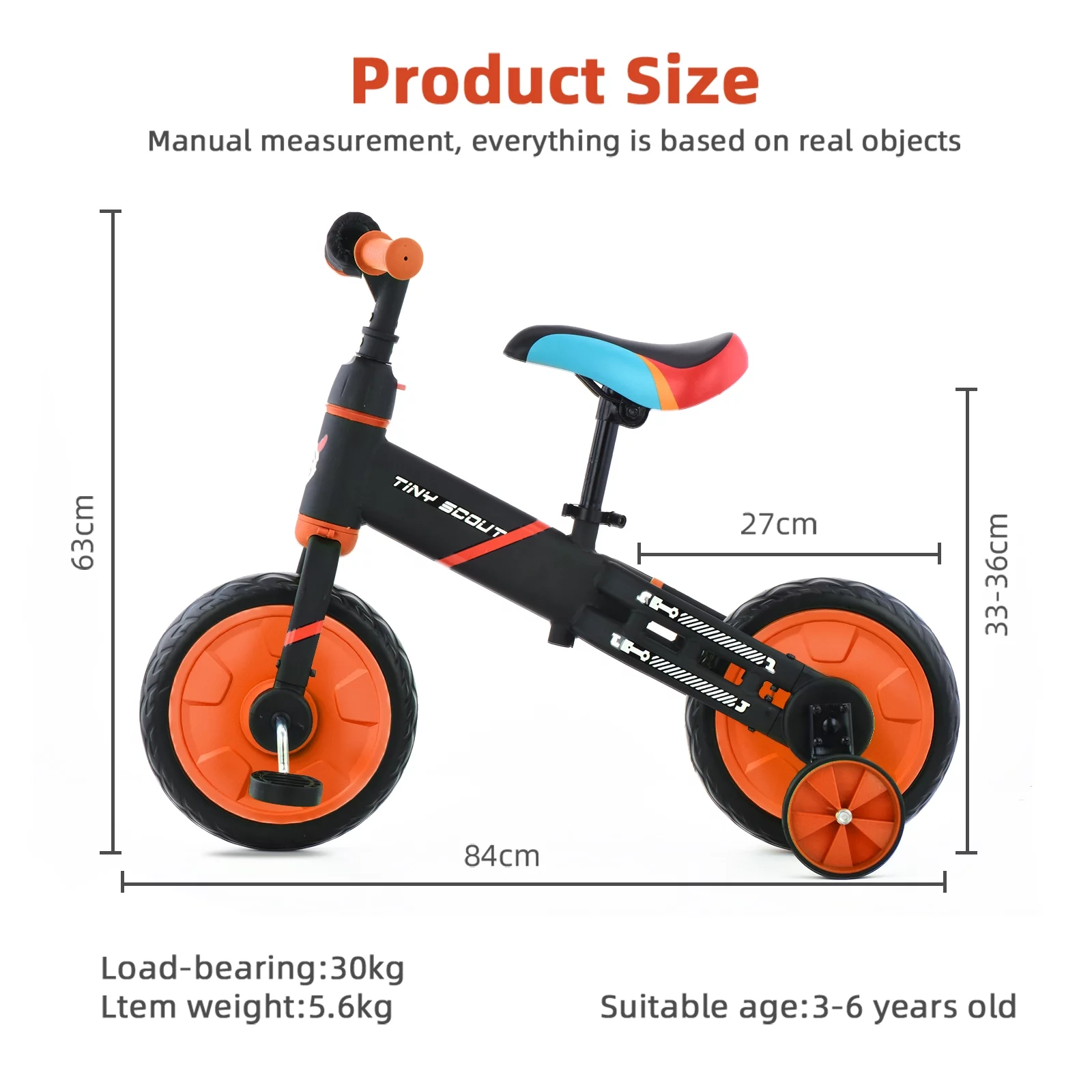 Ubravoo 4-in-1 Tiny Scout Balance Bike for Kids from 3 4 5 Years, Rear Double Rod,Blue - Womvr