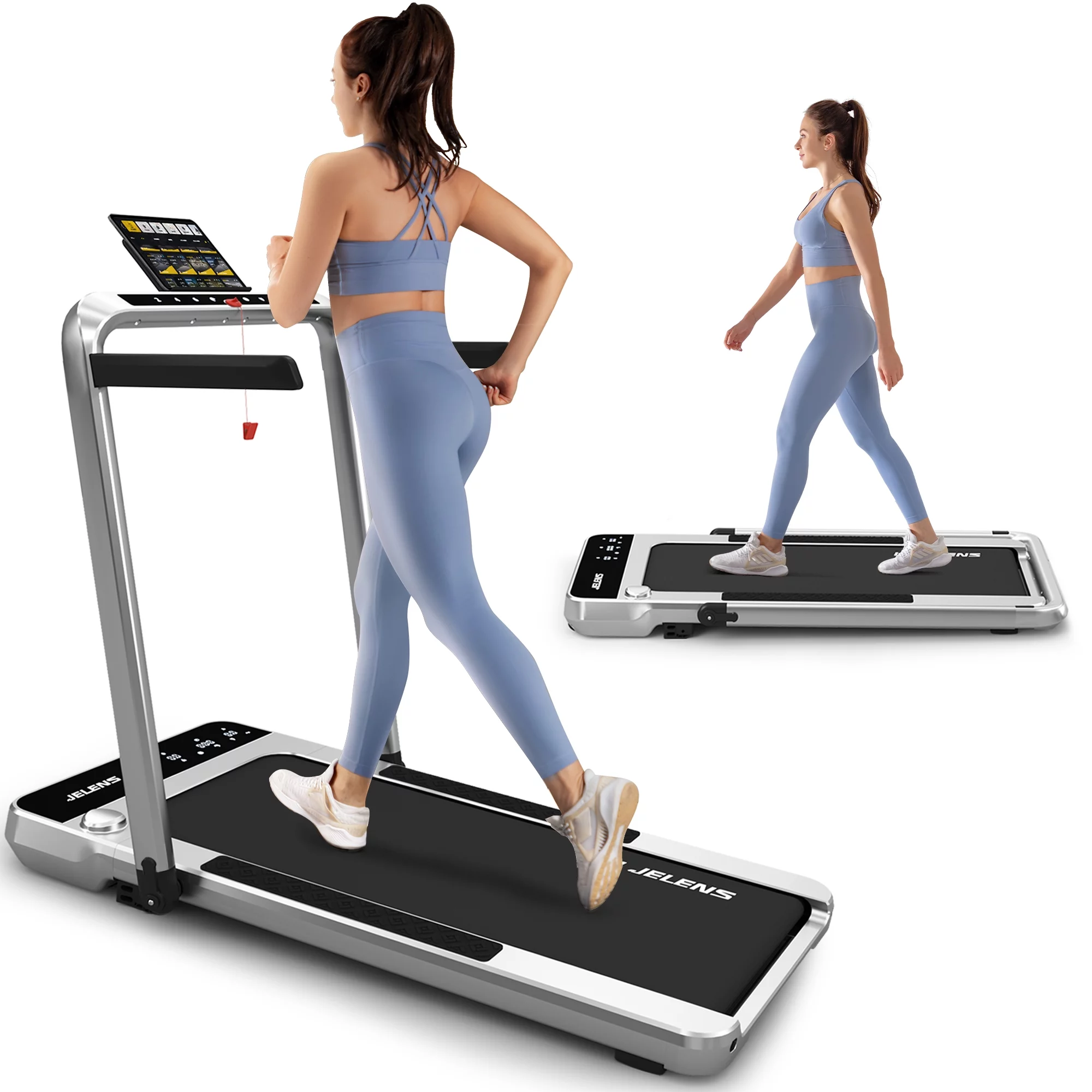 JELENS 2 in 1 Incline Treadmill Under Desk Walking Pad 2.5HP Home Folding Treadmills with Gesture Sensing Control, Walking Machine for Office with Led Display - Womvr