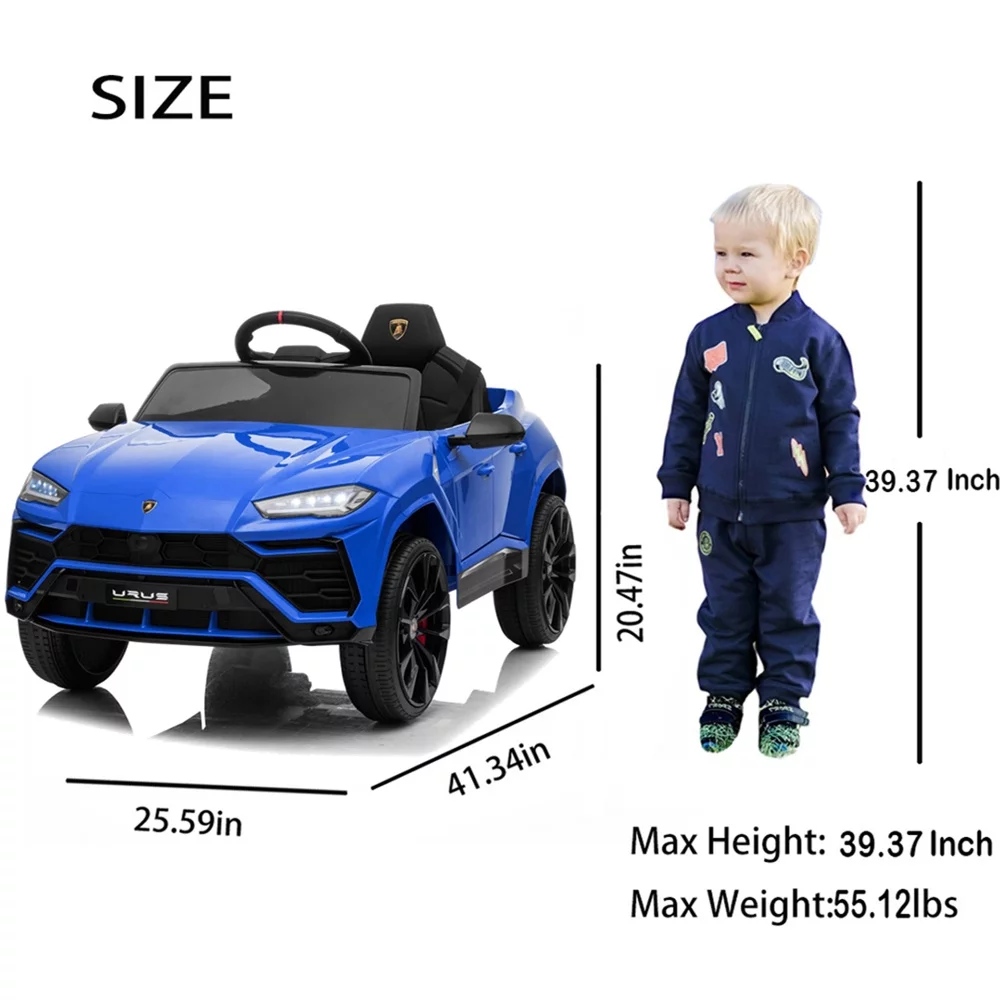 Lamborghini Urus 12V Electric Powered Ride on Car Toys for Girls Boys, Black Kids Electric Vehicles Ride on Toys with Remote Control, Foot Pedal, MP3 Player and LED Headlights, CL61 - Womvr
