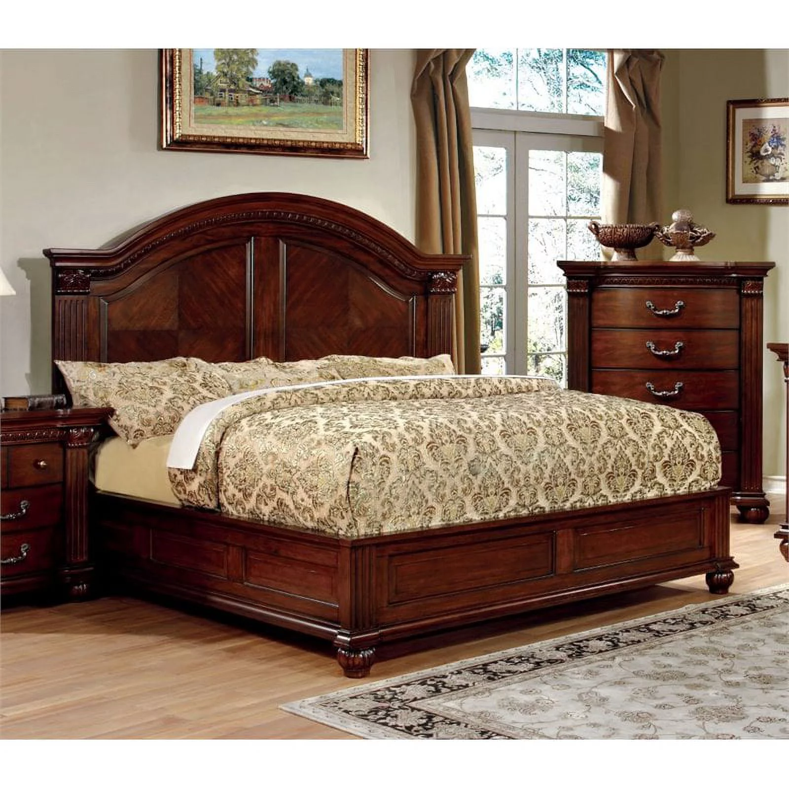 Furniture of America Sorella Traditional Solid Wood Cal King Panel Bed in Cherry - Womvr