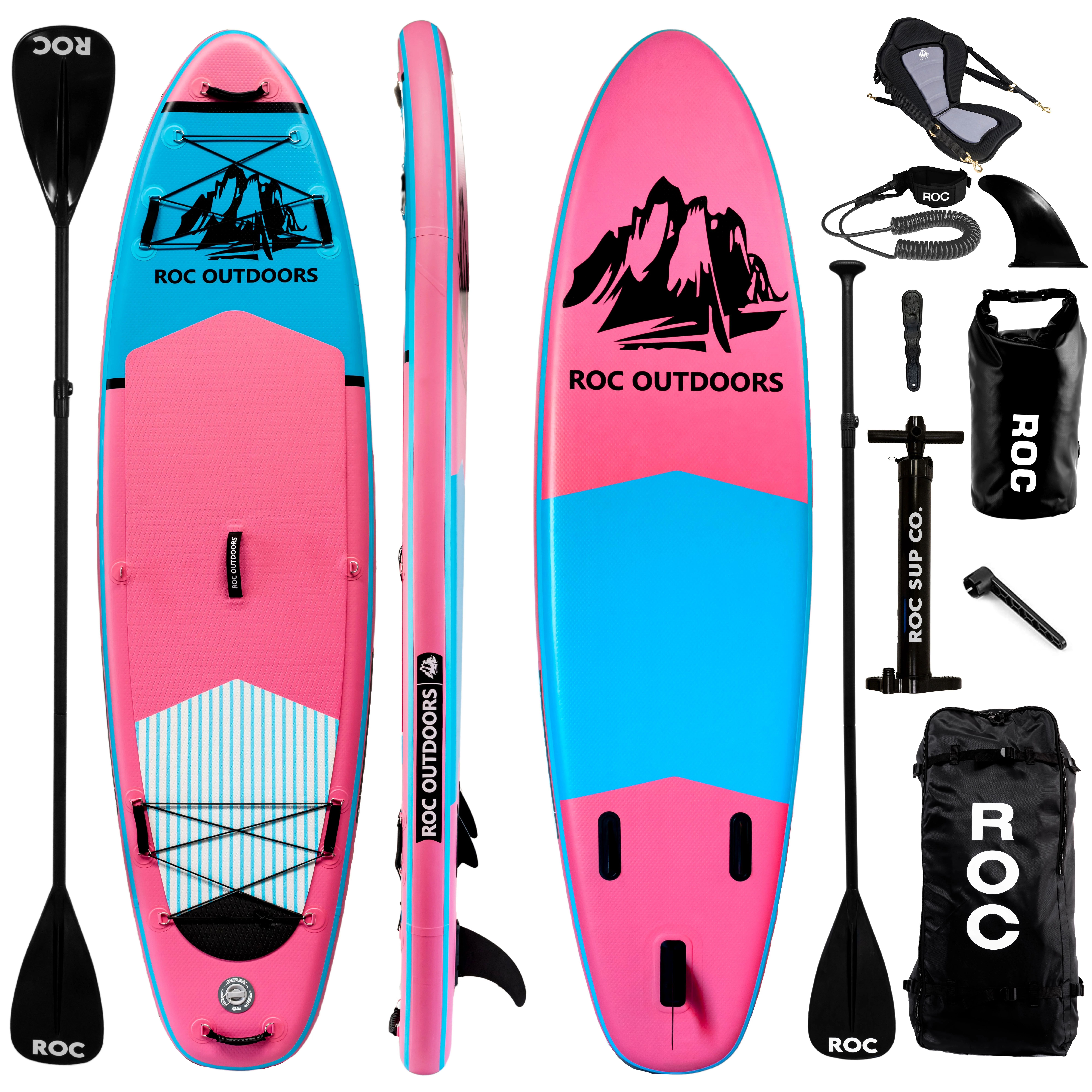 Roc Inflatable Stand Up Paddle Board with Premium sup Accessories & Backpack, Non-Slip Deck, Waterproof Bag, Leash, Paddle and Hand Pump - Womvr