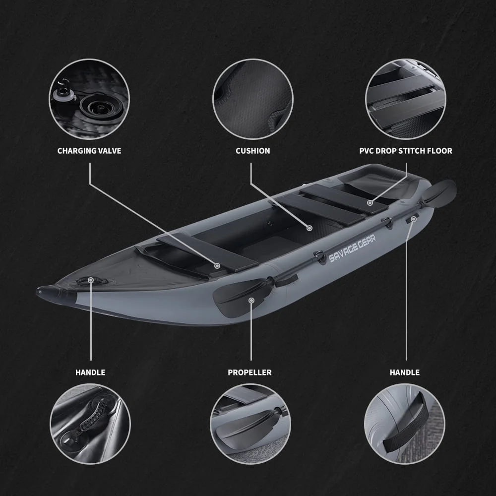 Inflatable Kayak Fishing Boat Set with Aluminum Alloy Seat, Pump, Paddle, Repair Kit, and Fin - Durable PVC Construction - Lightweight Design - Ideal for Fishing and Recreation - Grey - Womvr