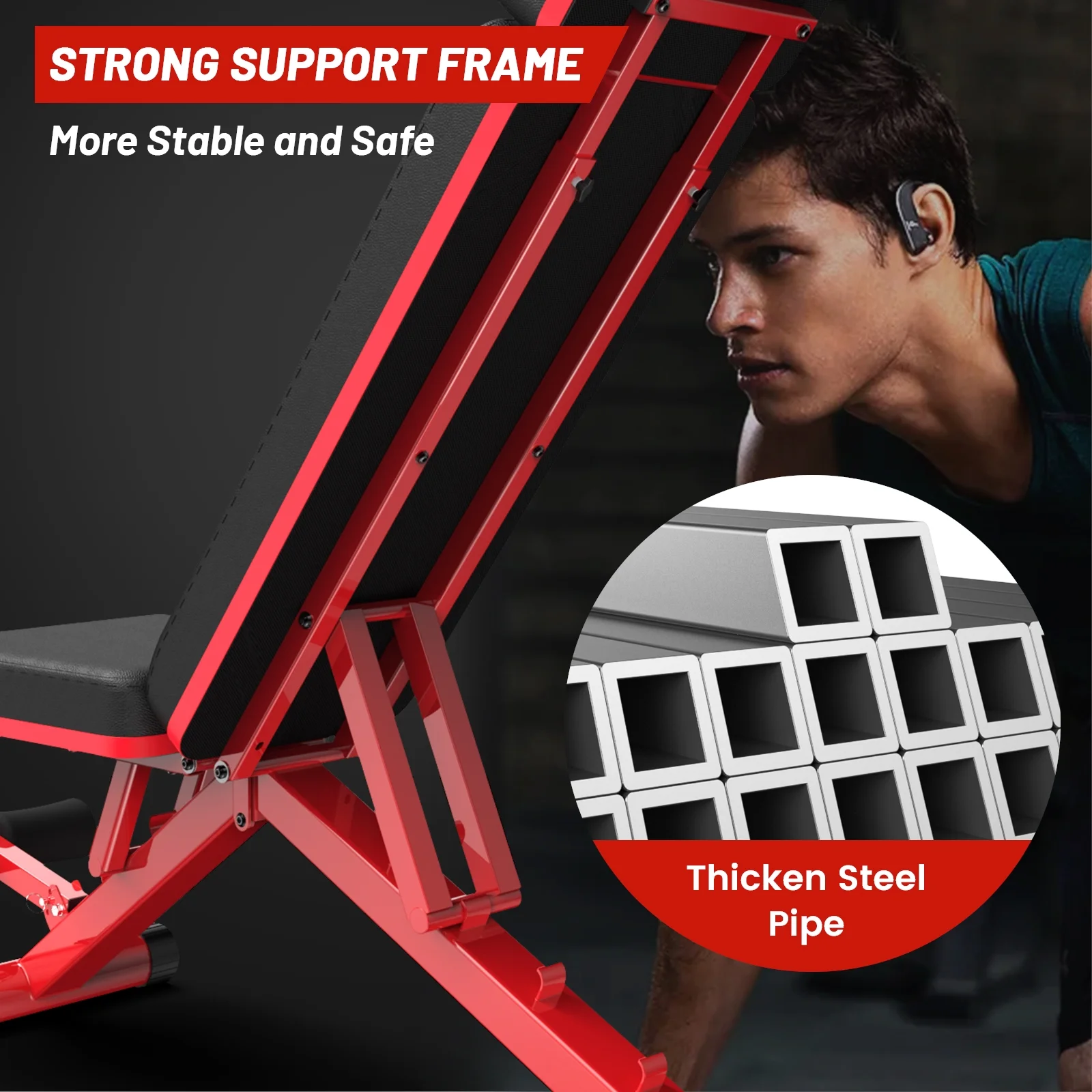 Pooboo Workout Bench Adjustable Weight Bench Strength Training Dumbbell Bench Indoor Folding Incline Bench with Extened Backrest Gym bench 660 lbs Capacity - Womvr