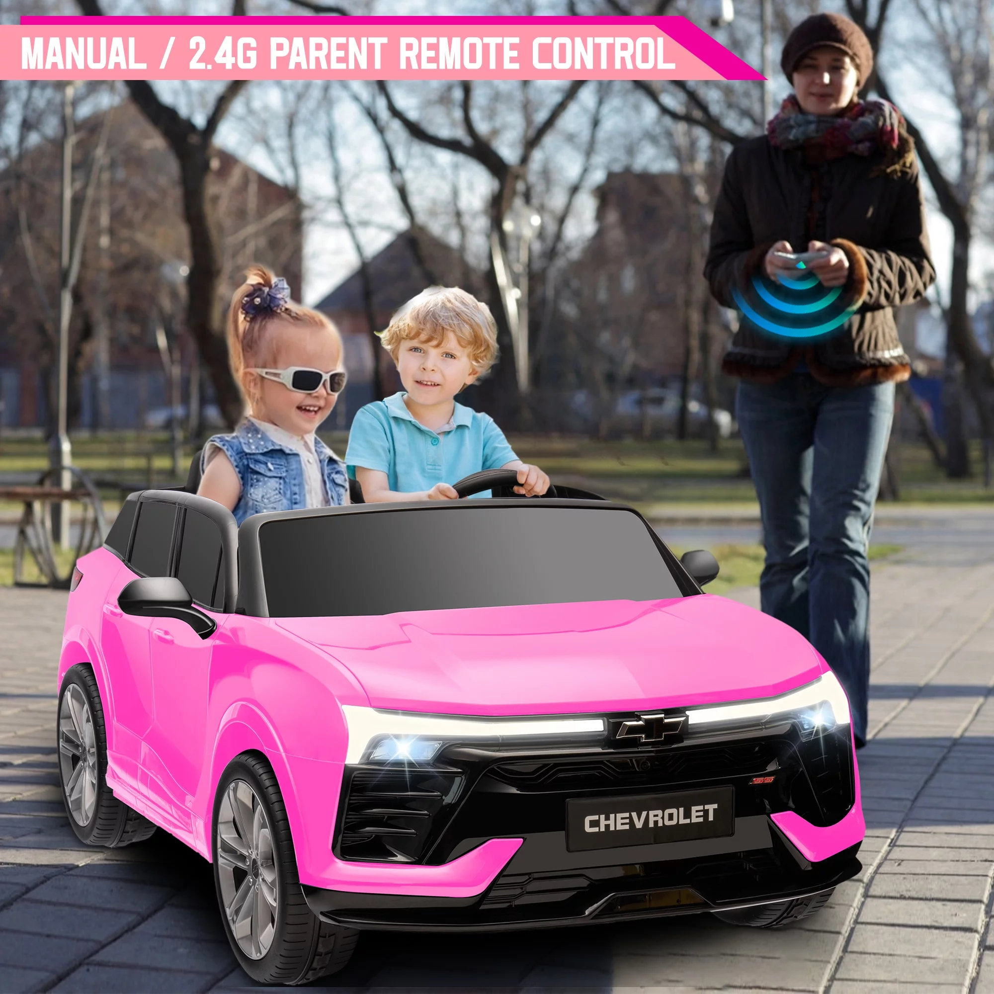 24V Kids Ride on Car, Licensed Chevrolet Blazer EV SS 2 Seater Ride on Toy Truck with Remote, Electric Cars for Kids Boys Girls, LED Lights,MP3 Music, Bluetooth Black - Womvr