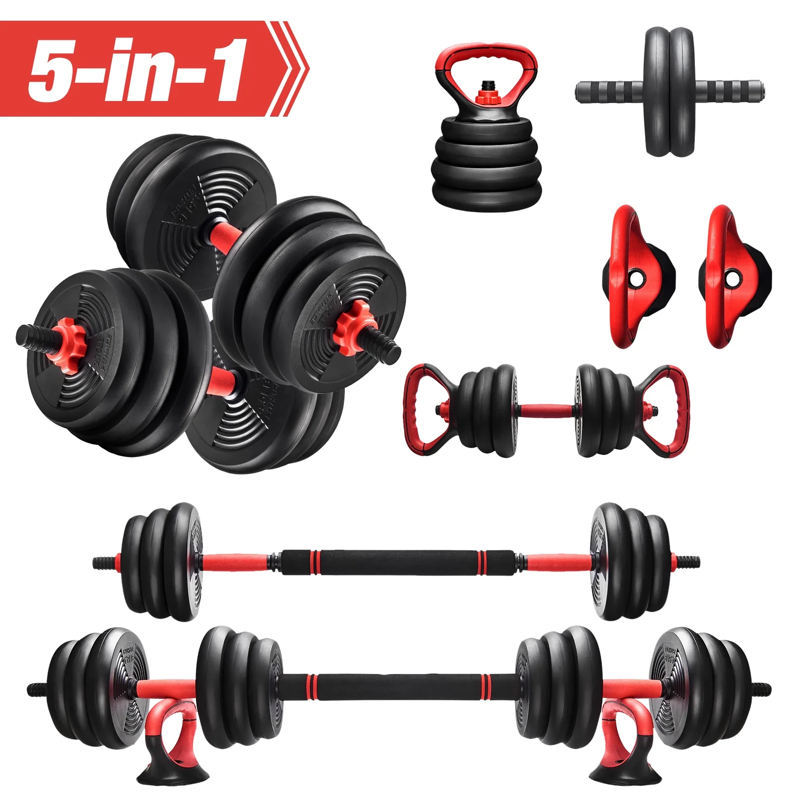 Pithage 5 in 1 Dumbbell Barbell Kettlebell Set 40LB Adjustable Free Weight Set  for Home Gym, Black - Womvr