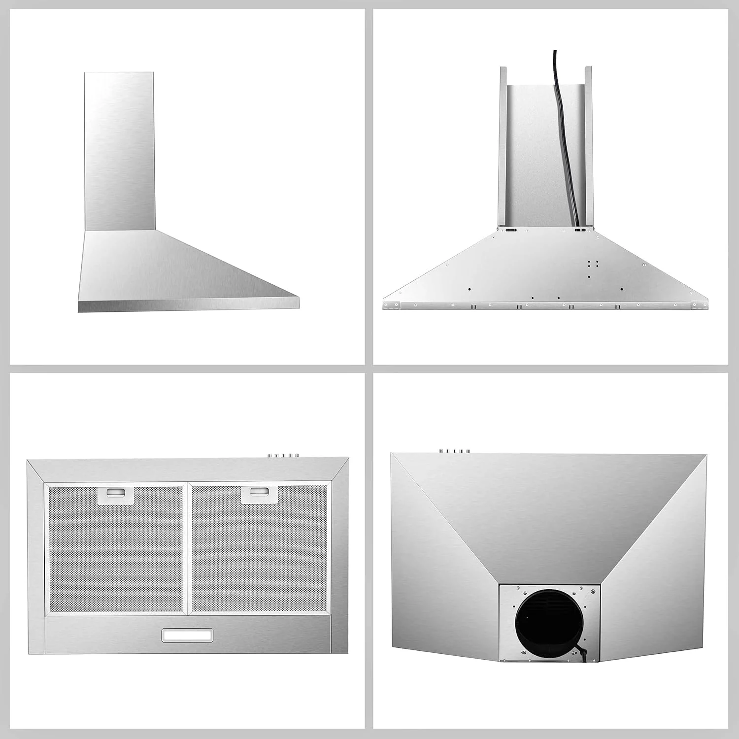 Range Hood 30 inch Wall Mounted Range Hood in Stainless Steel Convertible Stove Vent Hood 3 Speed - Womvr