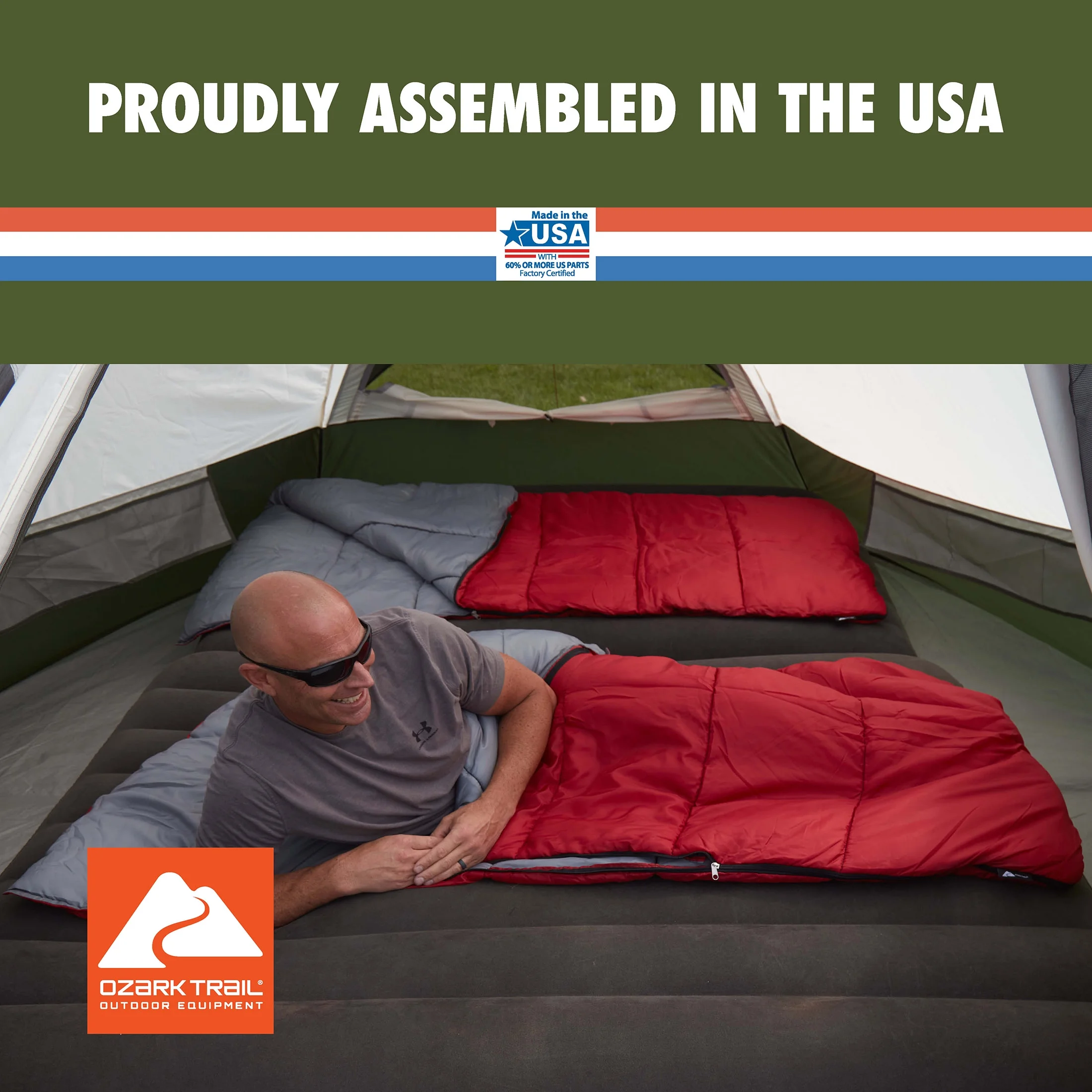 Ozark Trail 50-Degree Warm Weather Rectangular Sleeping Bag, Red, 33