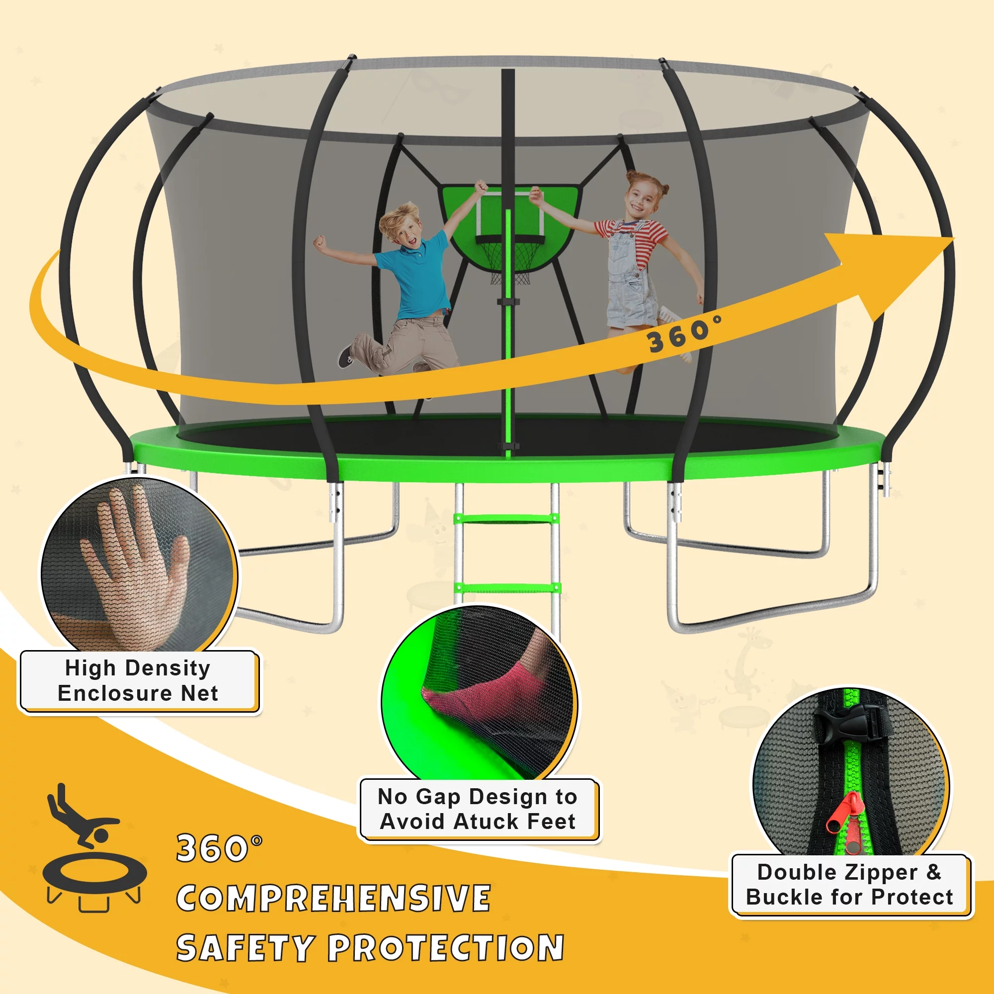 Elitezip Trampoline 12FT Trampoline for Kids and Adults, 1500LBS Heavy Duty Trampoline with Enclosure and Basketball Hoop, Outdoor Trampoline Easy Assembly - Womvr