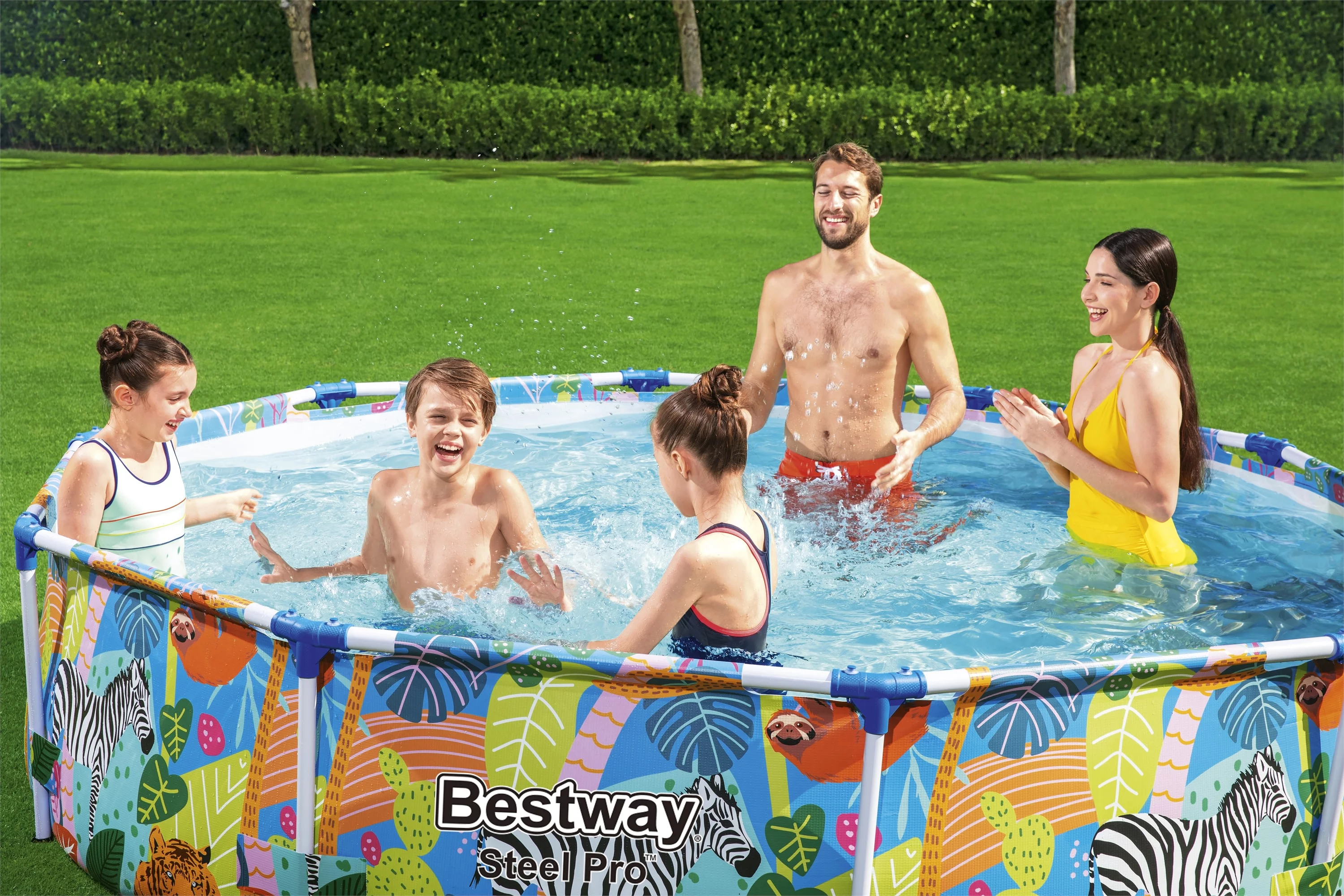 Bestway Steel Pro 10 ft. x 26 in. Round Metal Frame Above Ground Pool, Animal Print - Womvr
