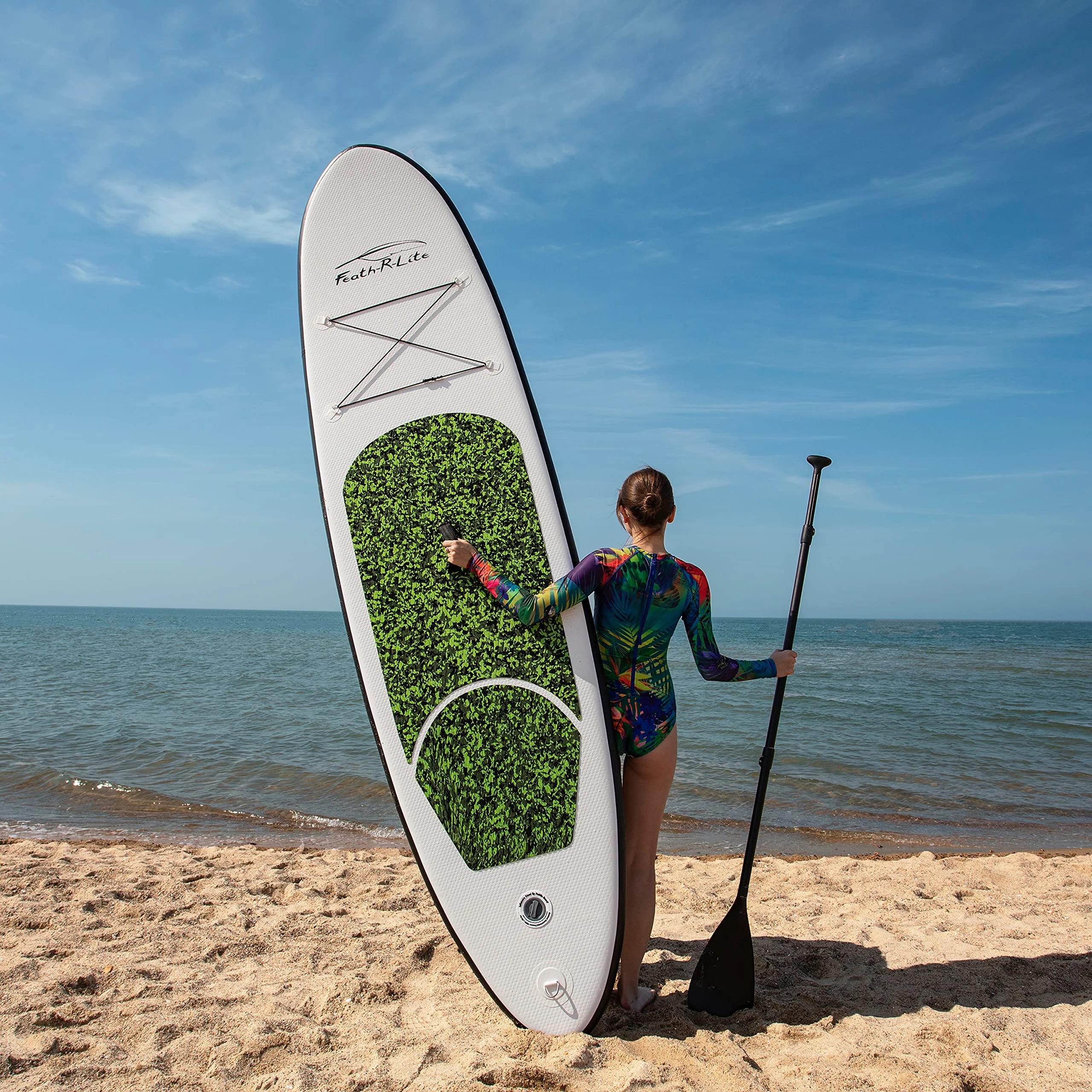 Feath-R-lite Inflatable Stand Up Paddle Board, SUP Red Camo Pattern Paddle Board 10'x30''x6'' (LxWxH),Adjustable Aluminum Paddle and Grey Back Hand Pump,Fins, Unisex - Womvr