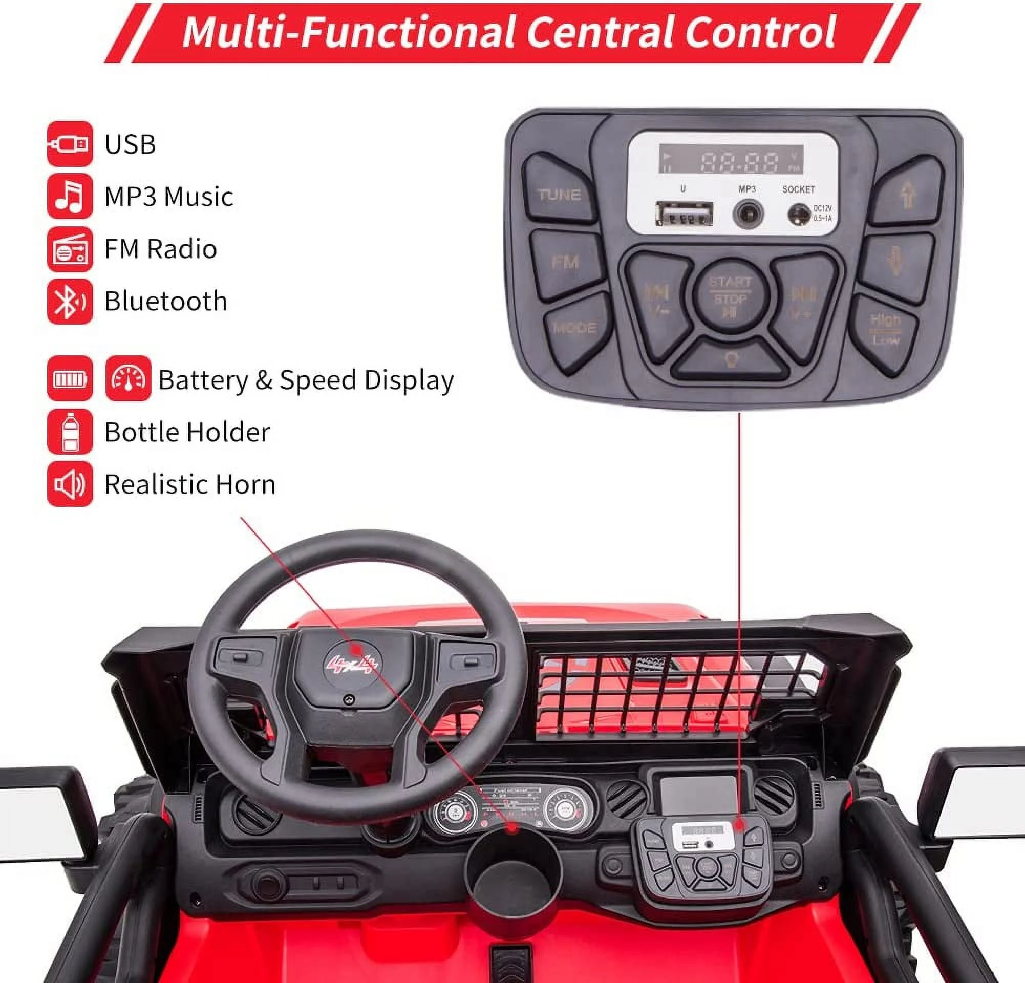 OUTOP Kids 24V Ride on Car with Electric Remote Control Dual Drive Power Ride on Toys 2 Seats SUV Truck Wheels Vehicle - Womvr