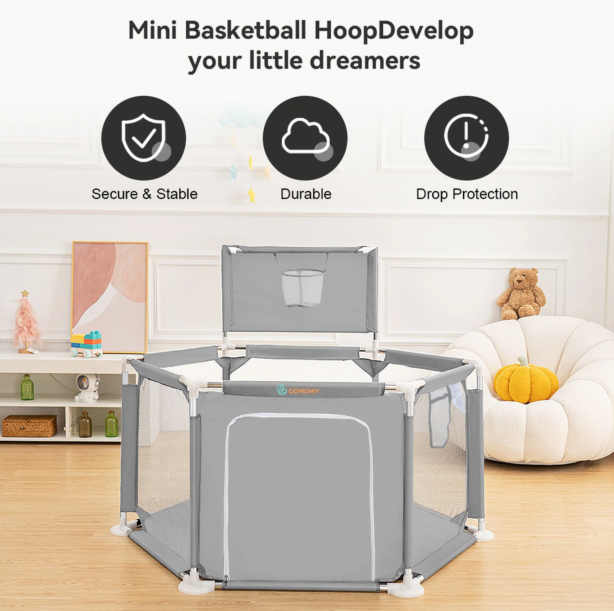 Baby Playpen, Baby Play Yard, Baby Fences Christmas Gifts Space Saving Baby Bodyguard, Blue - Womvr