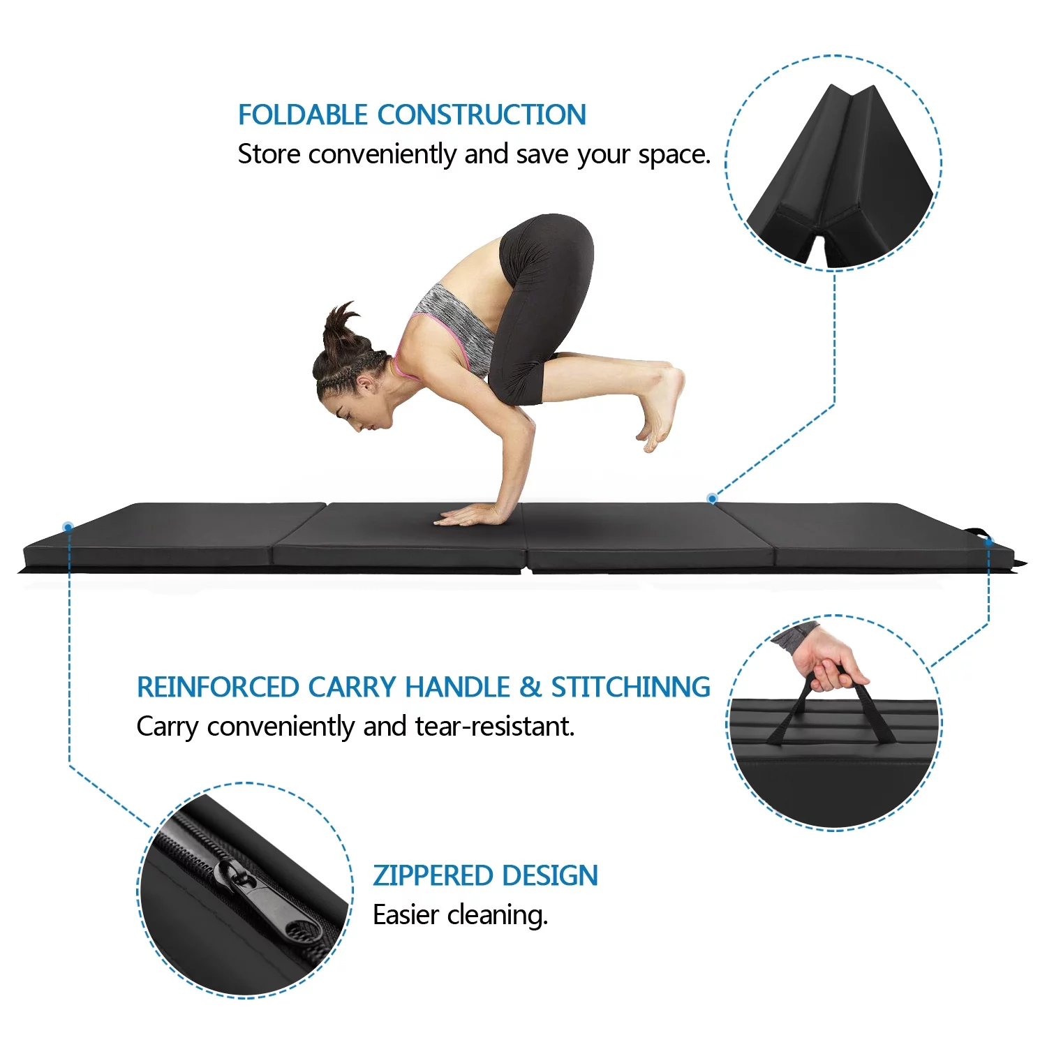 Matladin 8' Folding Gymnastics Gym Exercise Aerobics Mat, 8ft x 2ft x 2in PU Leather Tumbling Mats (Pink) - Womvr