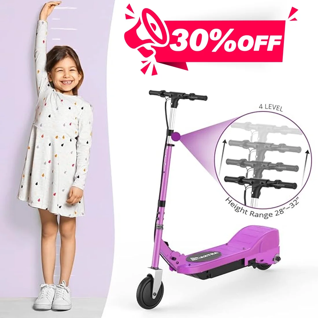 Maxtra Scooters E100 Folding Electric Scooter with Adjustable Handlebar for Kids Ages 6-12, up to 10 MPH, 155 Lbs. Max Load - Womvr