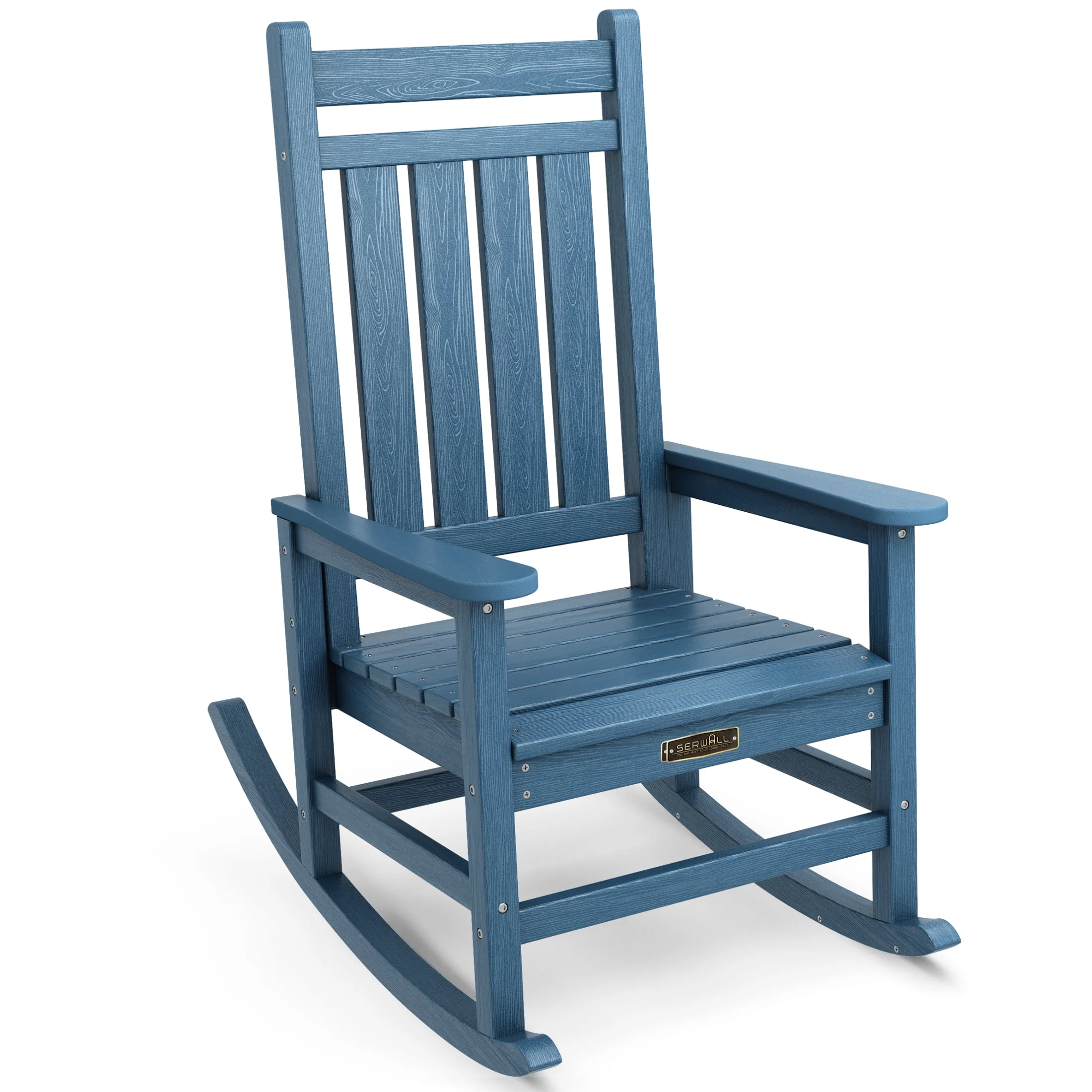SERWALL Outdoor Oversized Slat Rocking Chair, HDPE Plastic Porch Rocker, Gray - Womvr