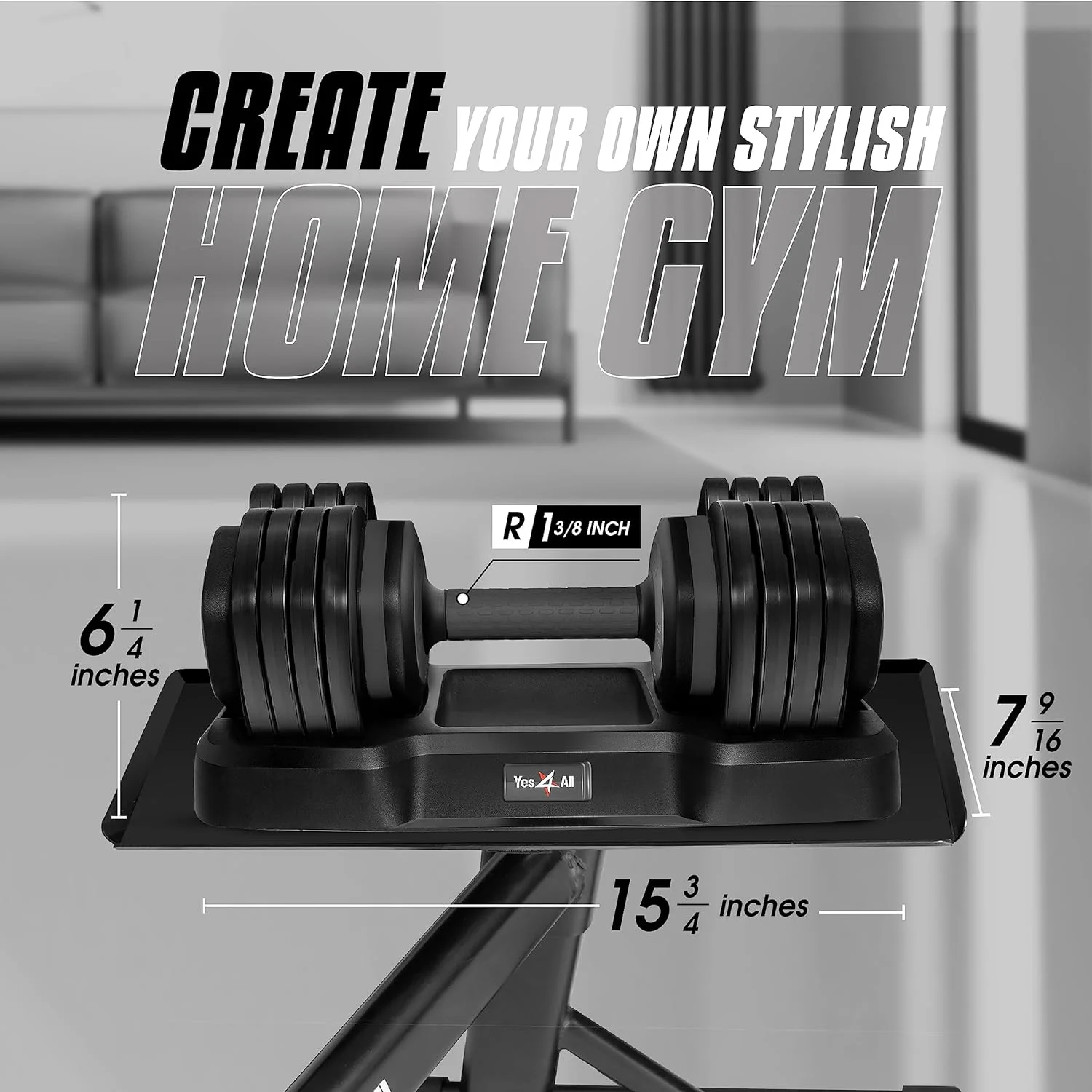 Yes4All High-tech Adjustable Dumbbells 25lb - Pair / 50lb Total, Grey Grip - Womvr