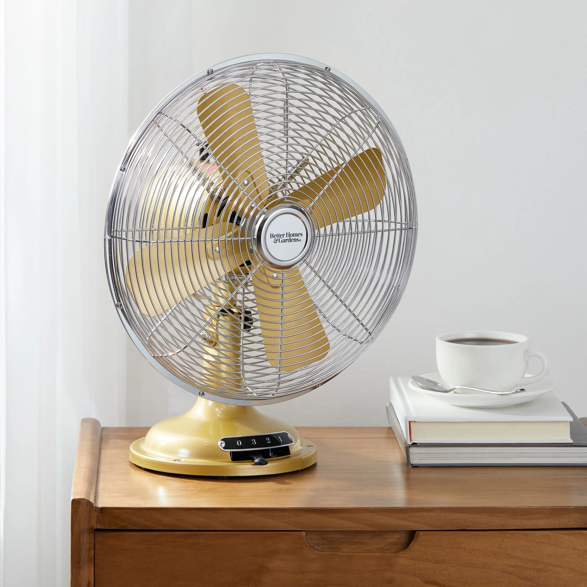 Better Homes & Gardens New 12 inch Retro 3-Speed Metal Tilted-Head Oscillation Table Fan Gold - Womvr