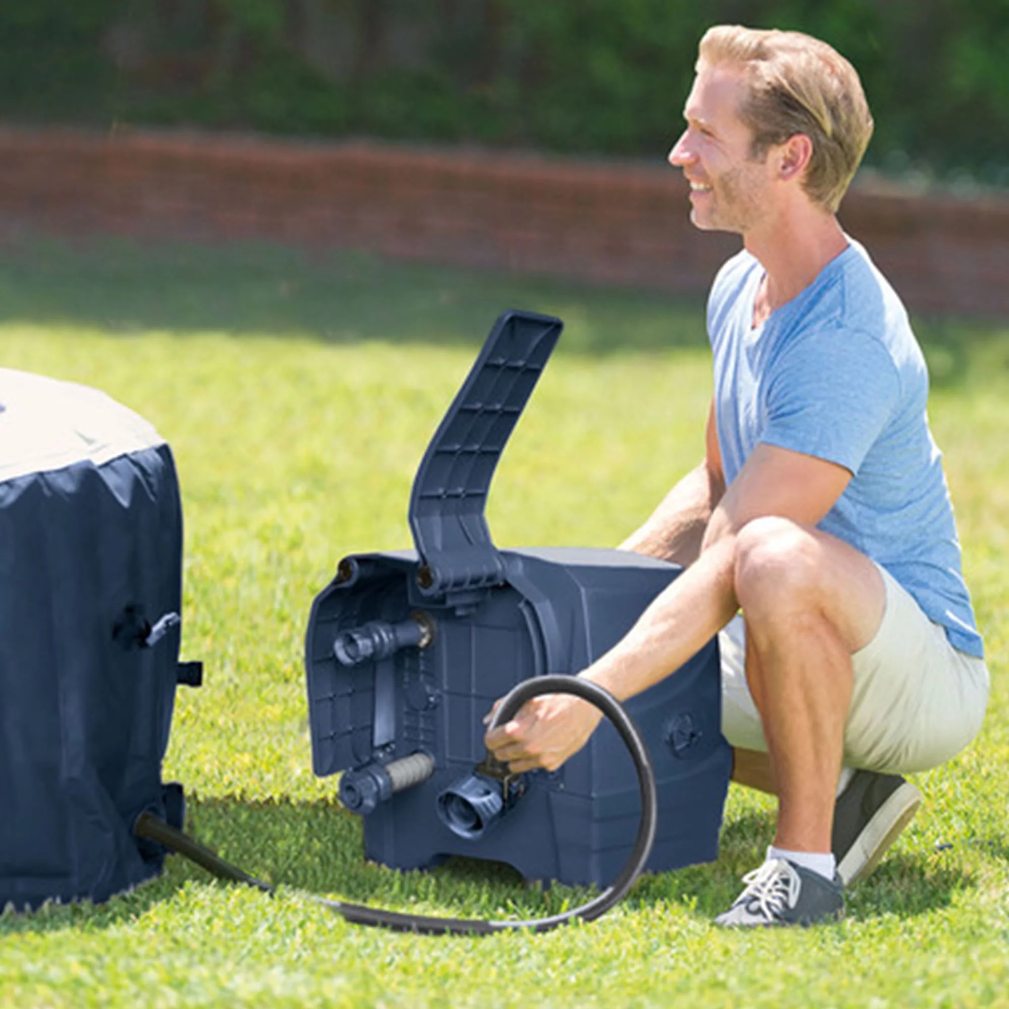 Intex PureSpa Plus Greystone Inflatable Hot Tub Square Jet Spa, 83 x 28