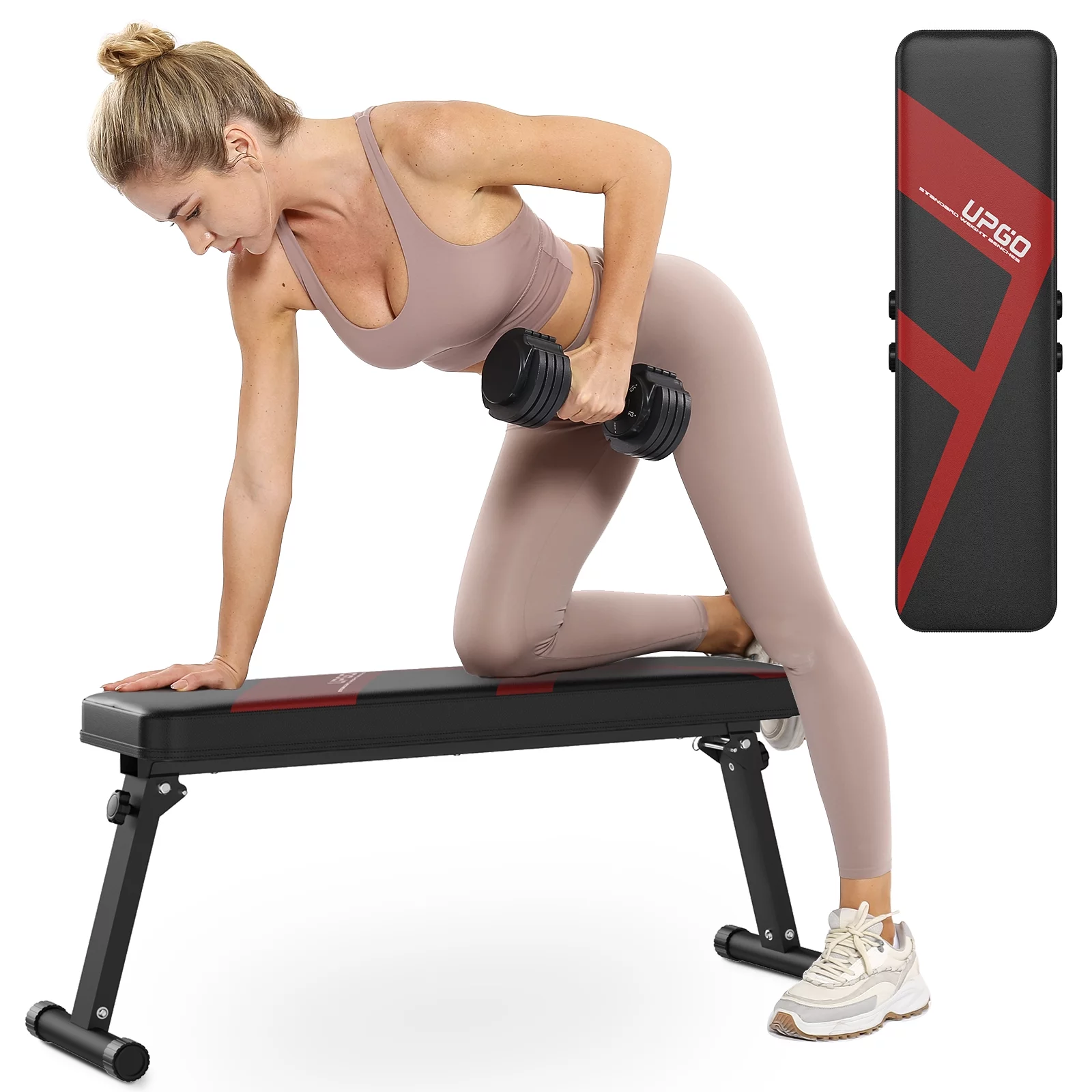 UPGO 600LBS Folding Flat Bench, Sturdy Lightweight and Space-saving Bench Press Flat Weight Bench, Easy to Assemble - Womvr