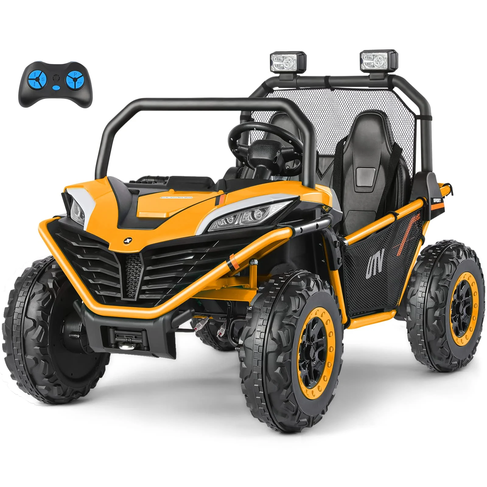 12 V Ride on Car,2 Seater Powered on Truck,4WD Electric Off-Road,Remote Control,Spring Suspension Ride on UTV for 3-8 Kids,Blue - Womvr