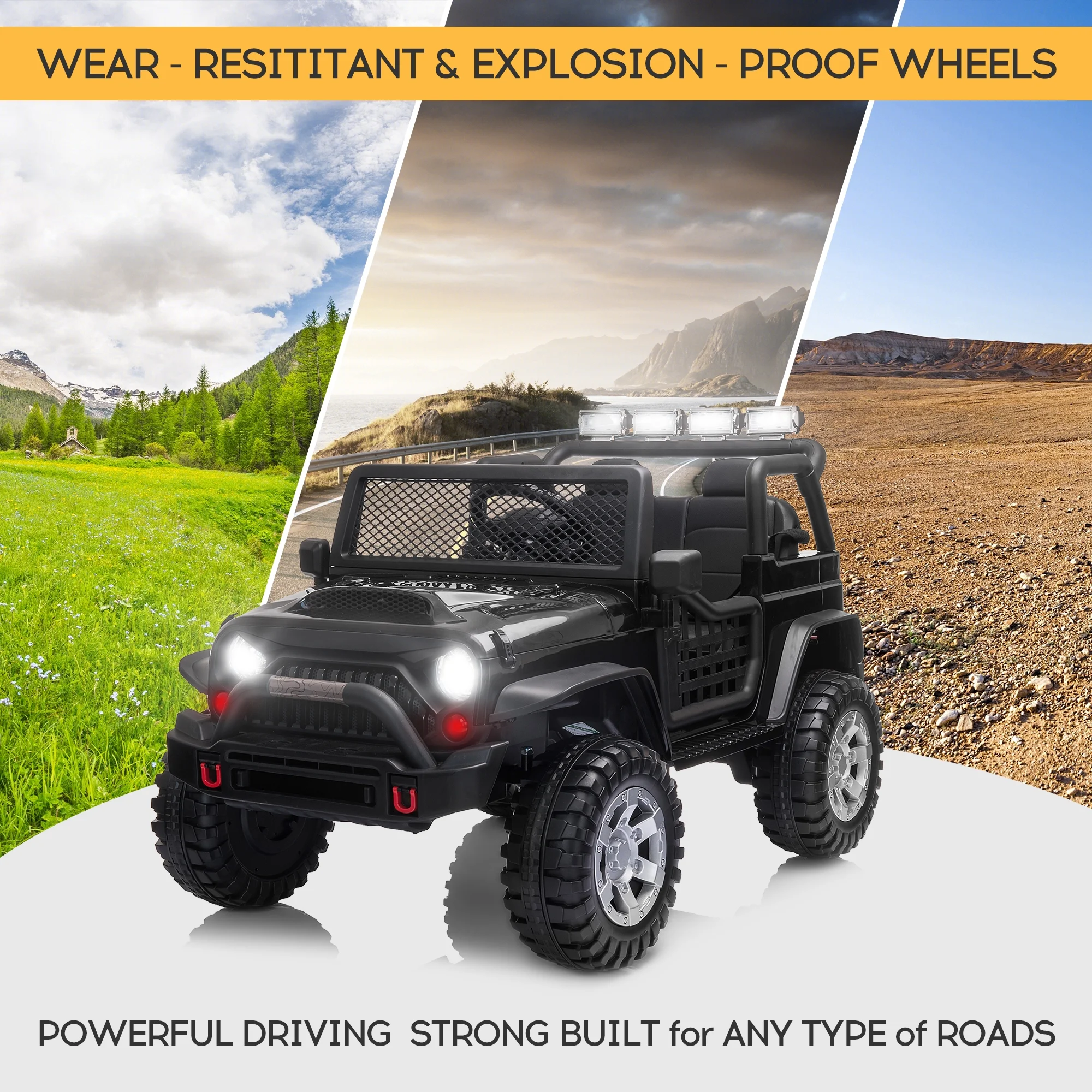 2 Seater Kids Ride on Truck with Remote Control, Music, 12V Children Electric Jeep Car - Womvr