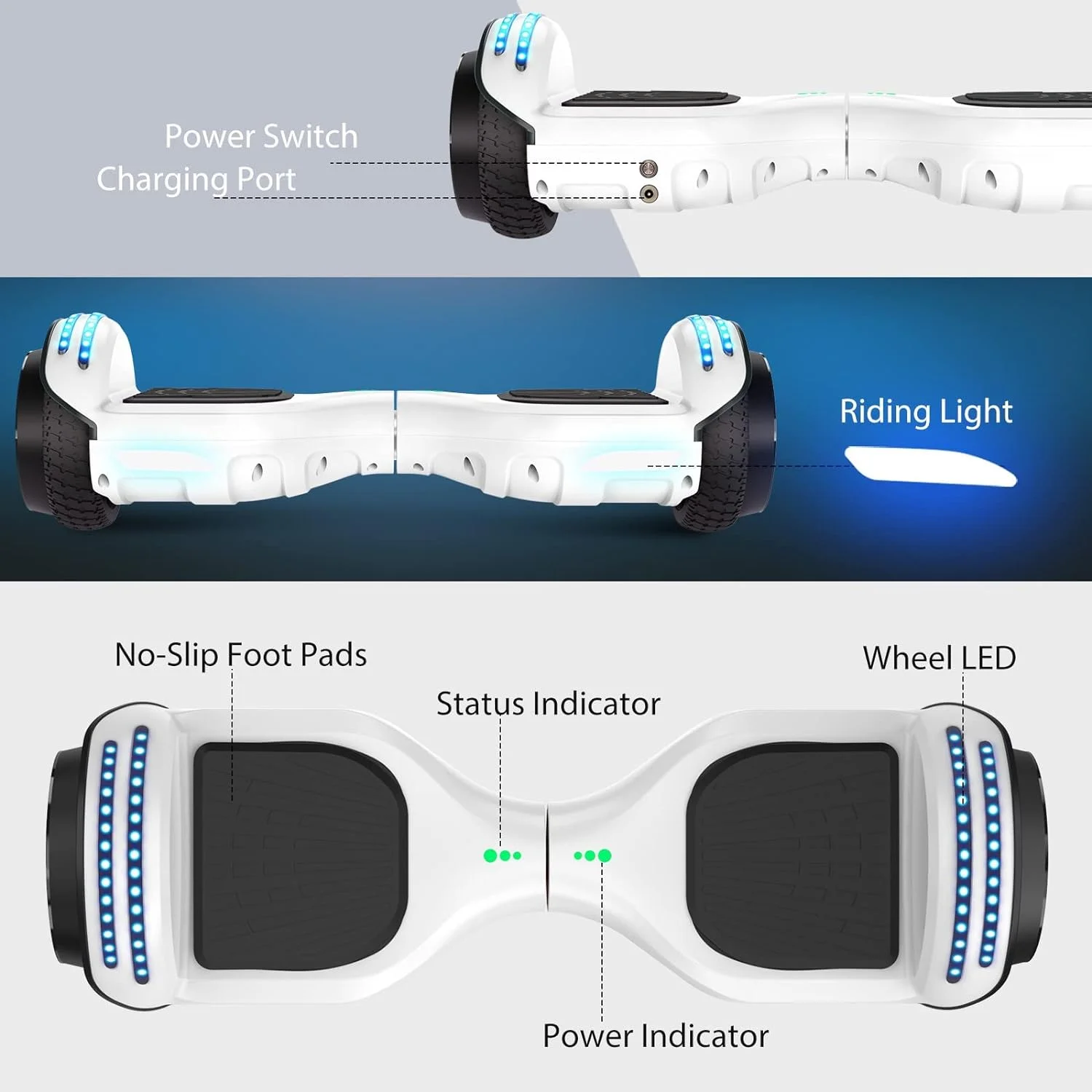 SISIGAD Hoverboard with Seat, 6.5 inch Hoverboard Go Kart Combo with Bluetooth Speaker & LED Lights for Kids Adults - Womvr