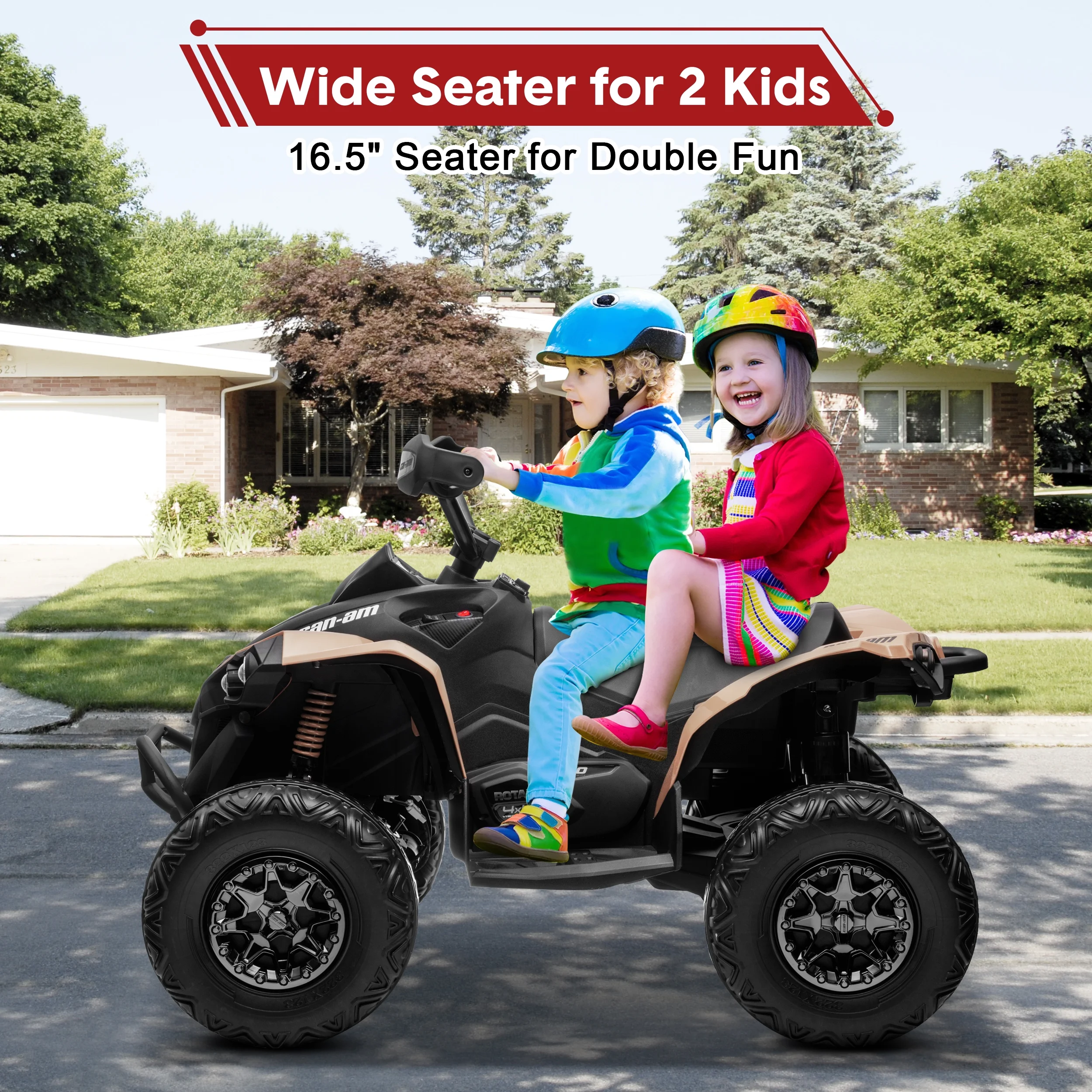 24V Ride on Toys, 4 Wheeler ATV for Kids with 2 Seater, 4x200W Motors, 4WD/2WD Switchable, Khaki - Womvr