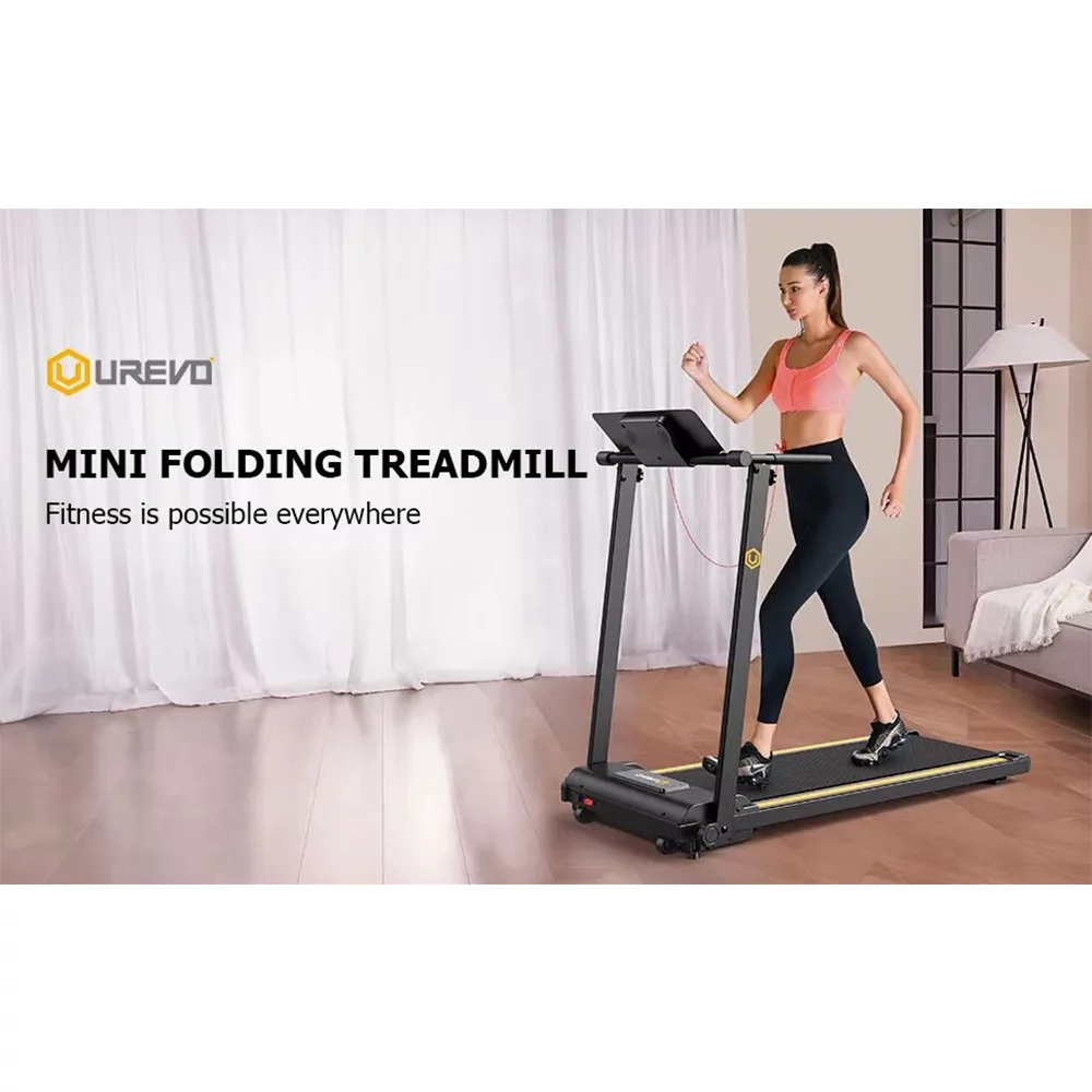 UREVO Folding Treadmill, 2.25HP Portable Mini Treadmills for Home Office, Compact Threadmill with 12 HIIT Modes, LCD Display, 265 lbs Capacity - Womvr
