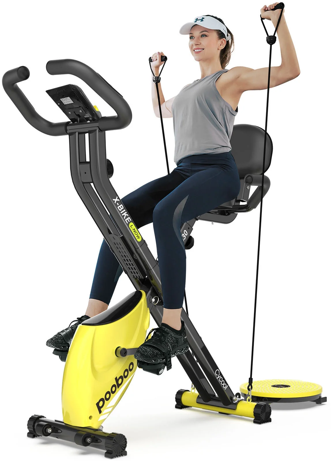 Pooboo 4in1 Folding Exercise Bike Indoor Cycling Bike Stationary Magnetic x Bike Gym Workout 300lb - Womvr