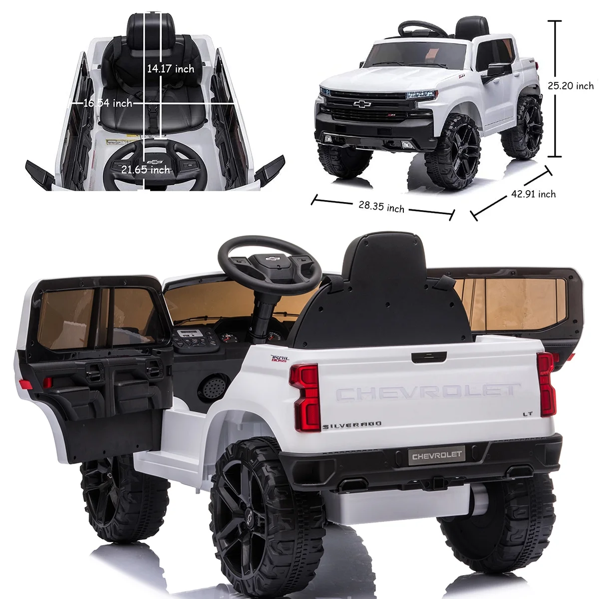 FUNTOK Licensed Chevrolet Silverado 12V Kids Electric Powered Ride on Toy Car with Remote Control & Music Player, Black - Womvr