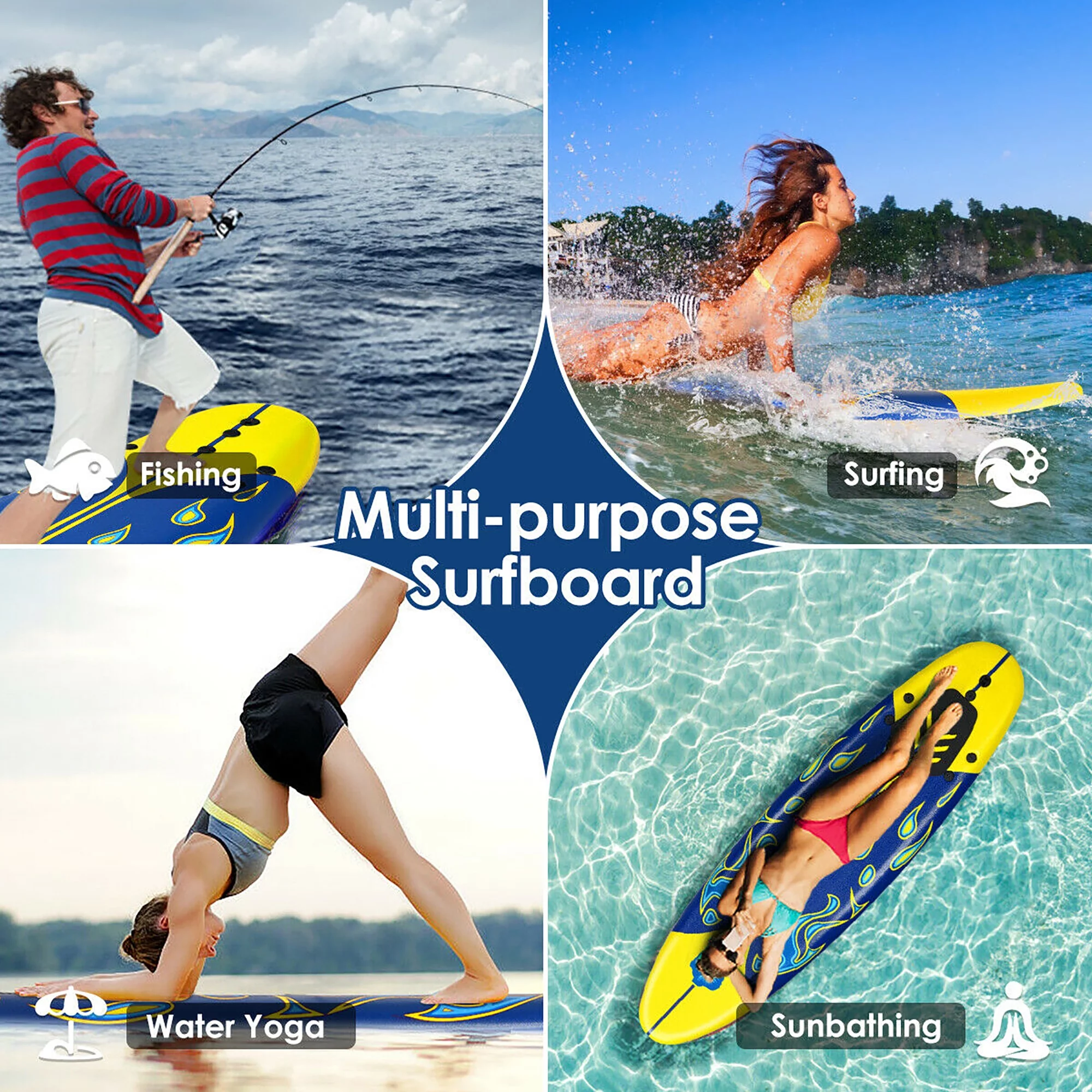 Costway 6' Surfboard Foamie Body Surfing Board W/3  Fins & Leash for Kids Adults Red - Womvr