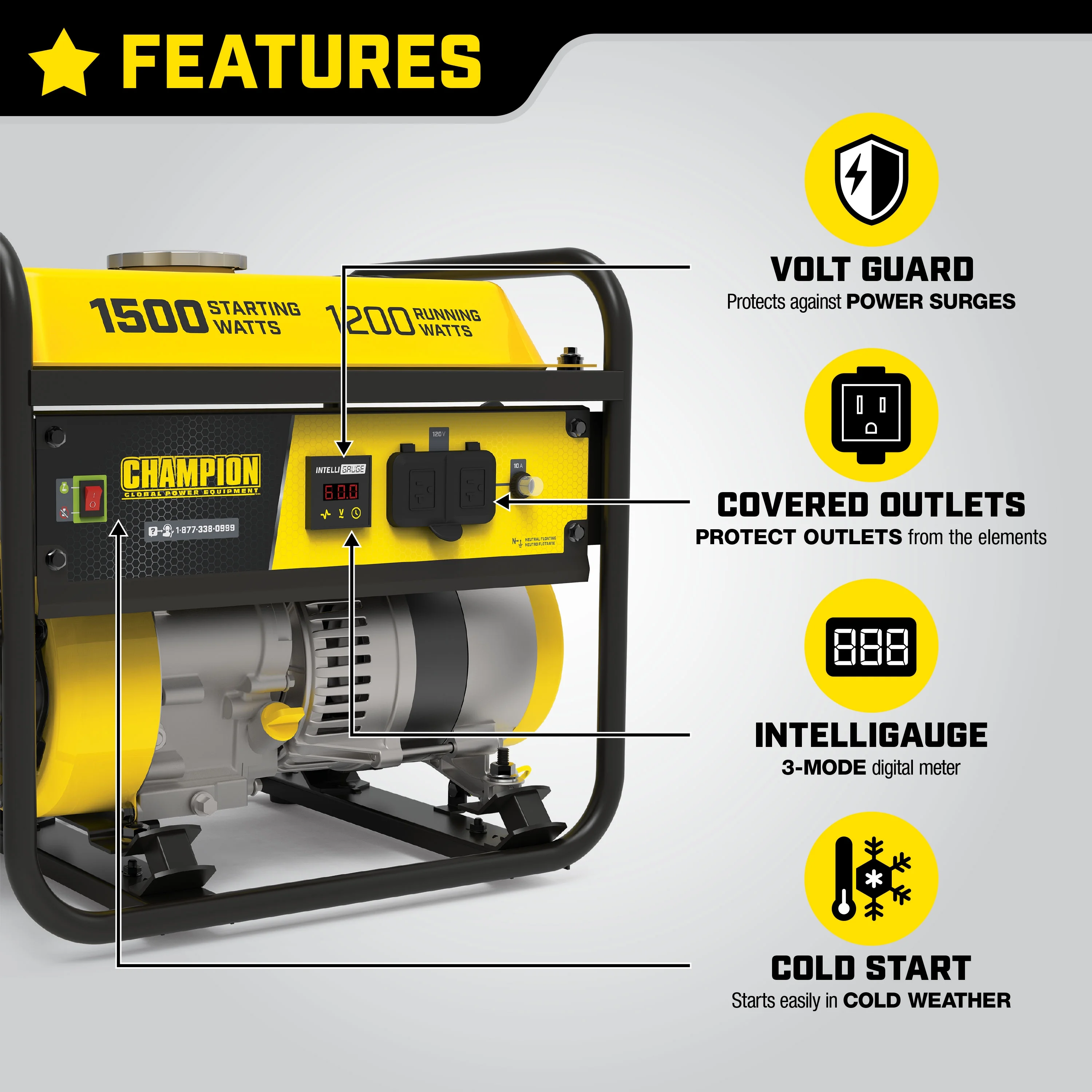 Champion Power Equipment 1500/1200 Watt Portable Generator - Womvr
