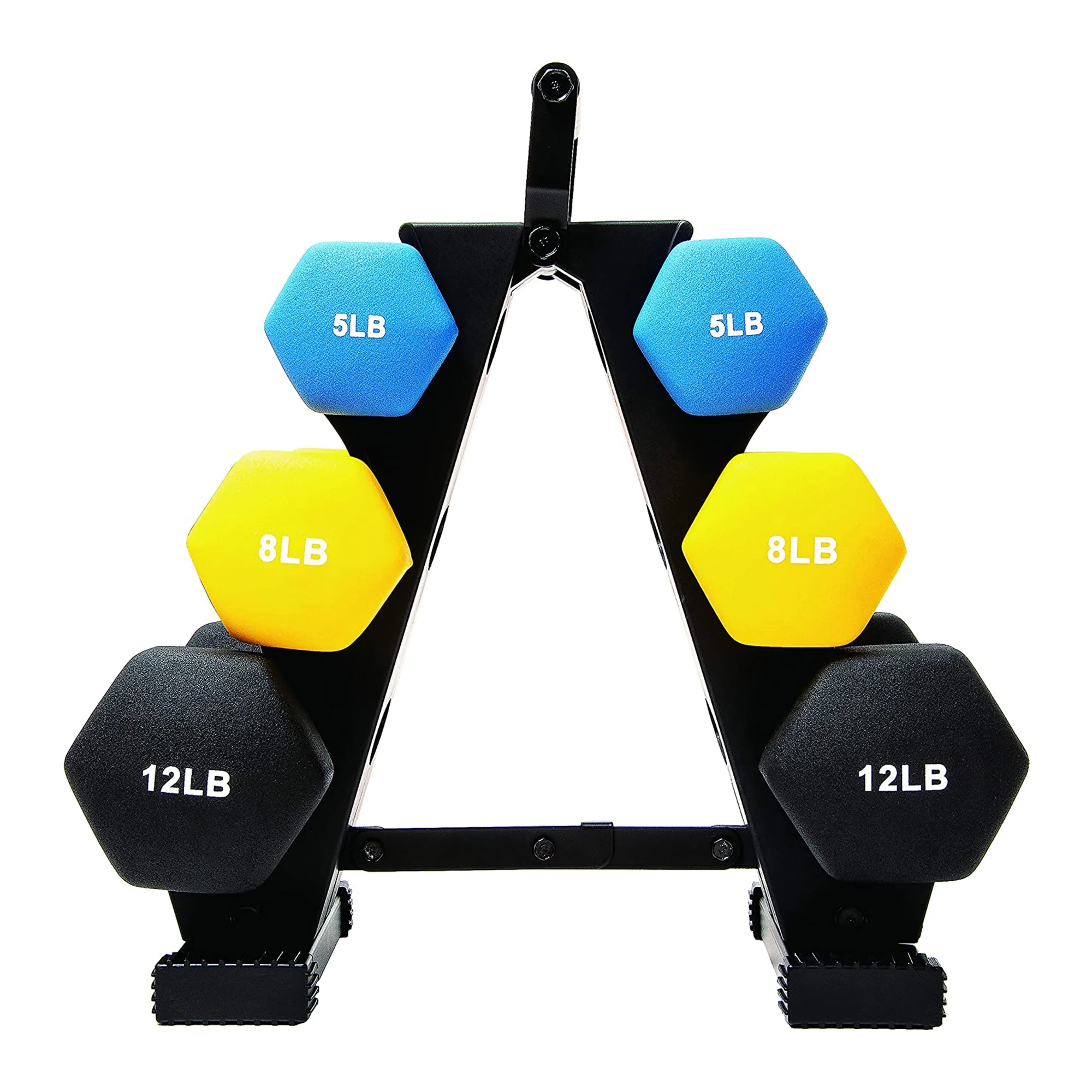 Sporzon! Neoprene Coated 3 Pairs Metal Handheld Dumbbell Weight w/ Stand - Womvr
