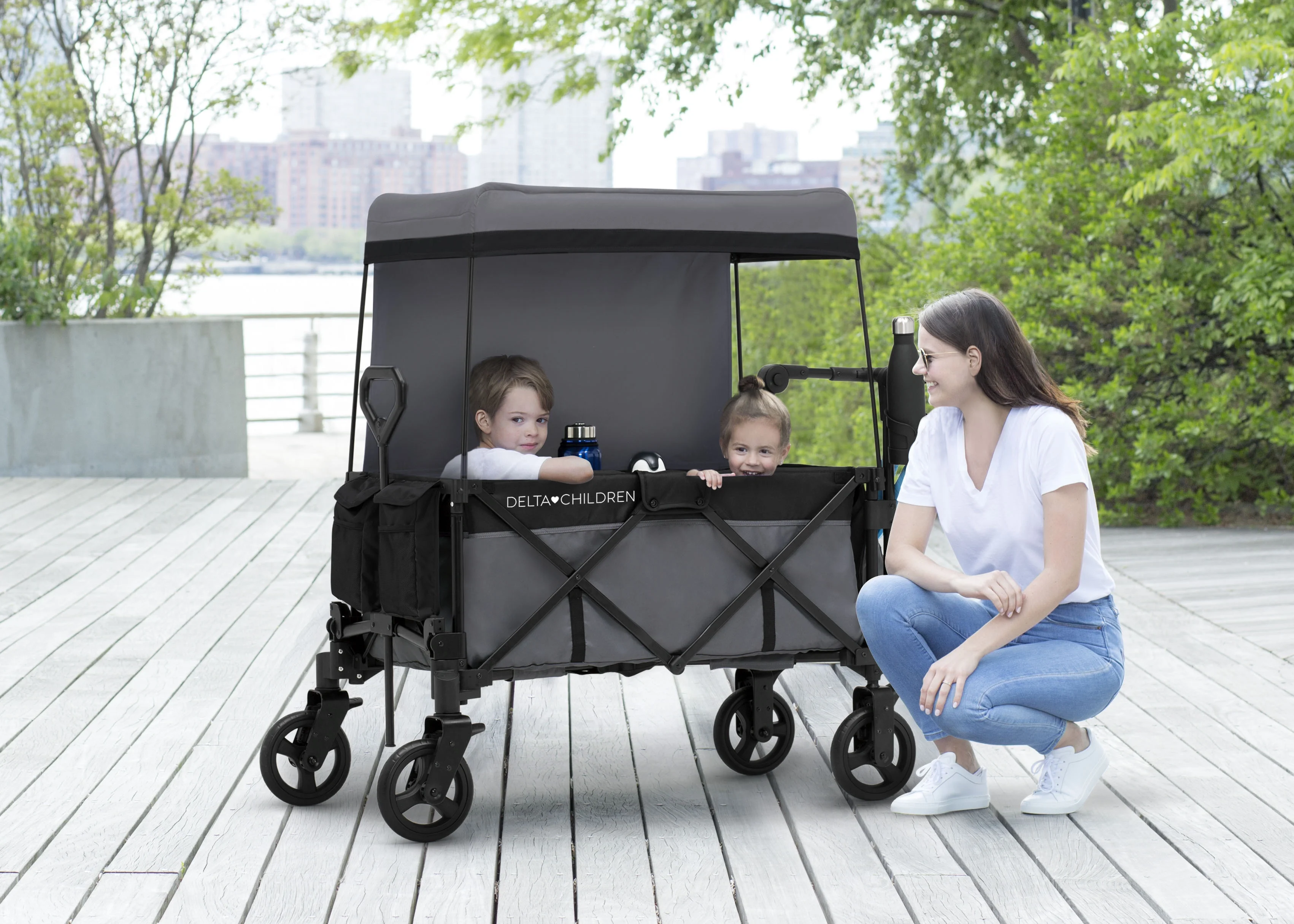 Delta Children Adventure Stroller Wagon, Grey/Black - Womvr