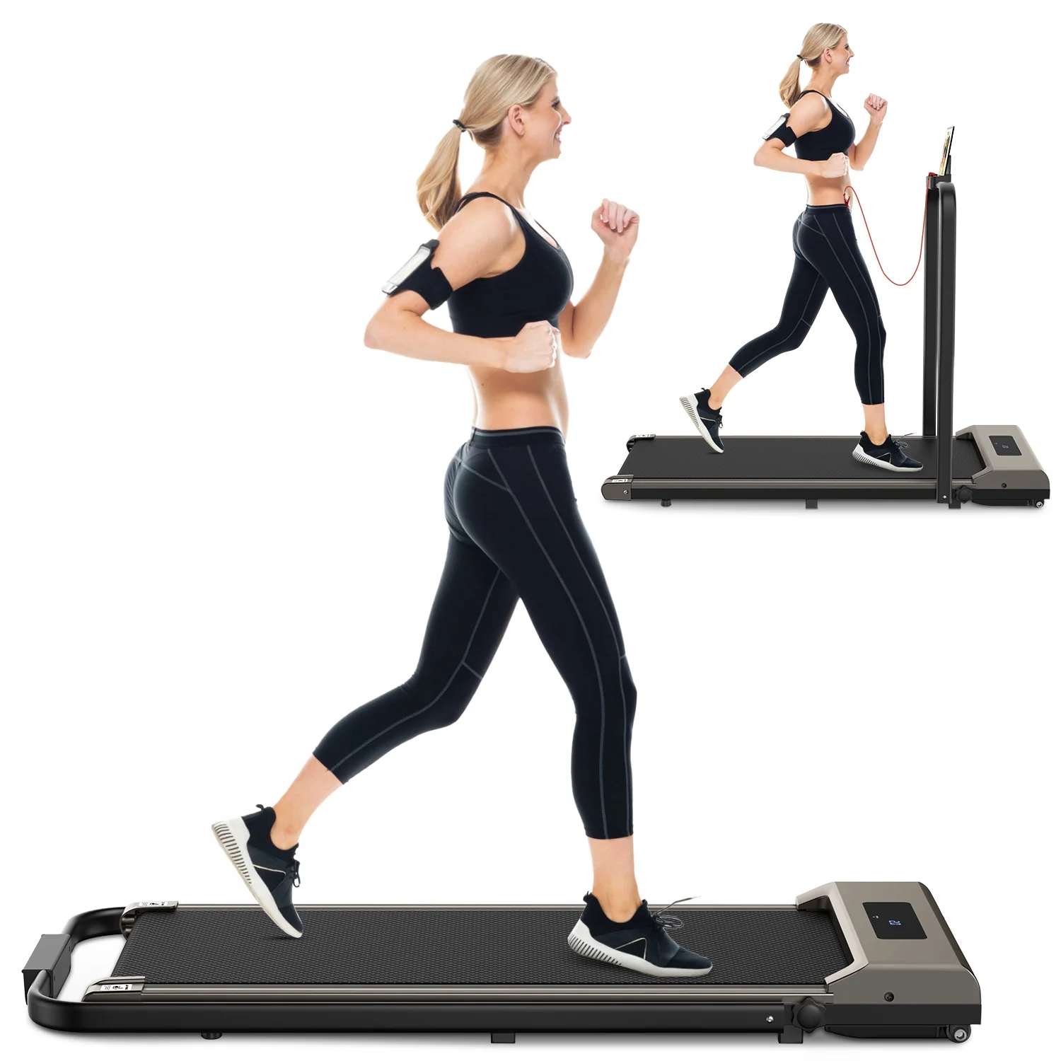 Home Fitness Code Treadmills for Home, Ultra Slim Under Desk Treadmill for Home/Office, No Assembly Required, Black - Womvr