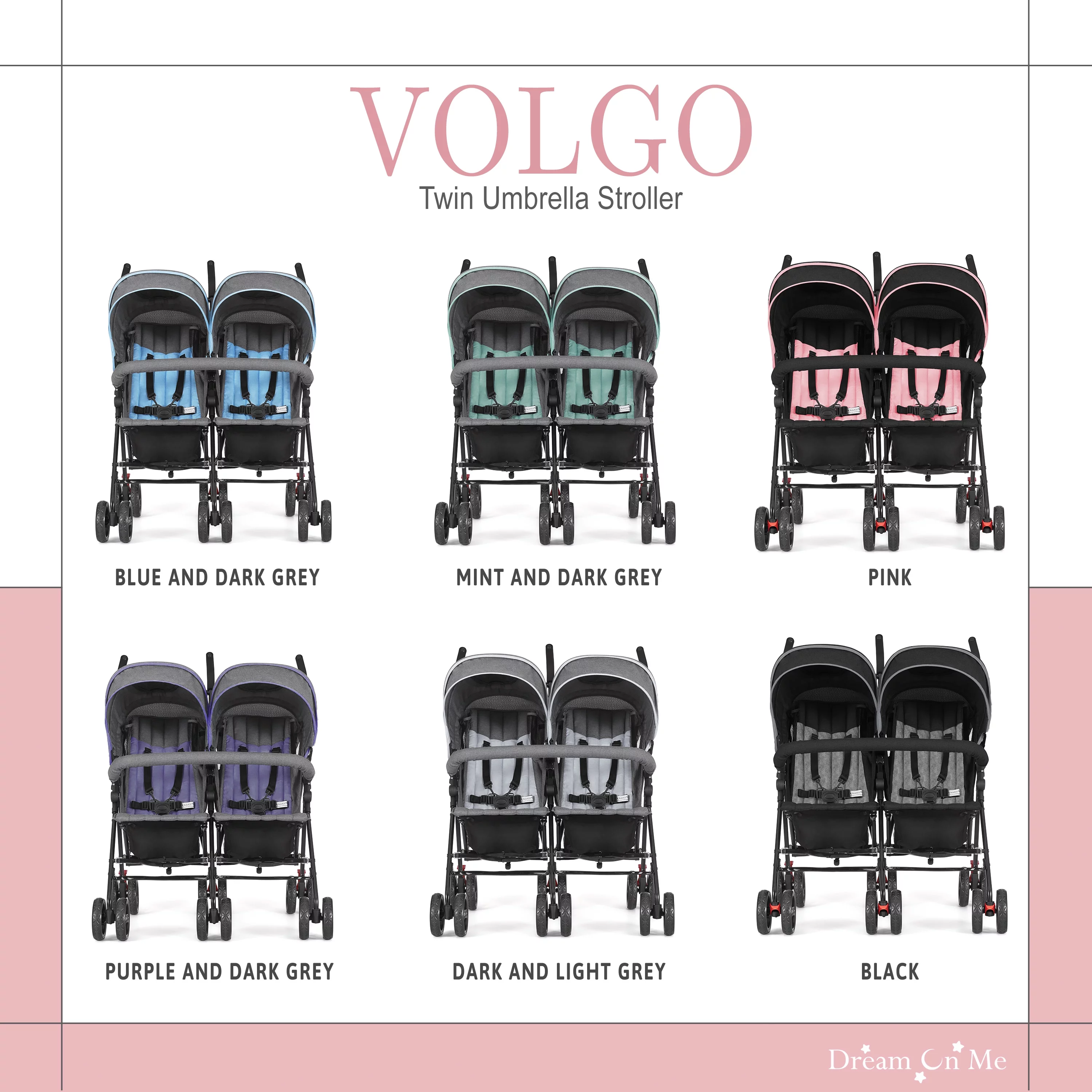 Dream On Me Vo o Twin Umbrella Stroller in Gray, Lightweight Double Stroller for Infant & Toddler, Compact Easy Fold, Large Storage Basket, Large and Adjustable Canopy - Womvr