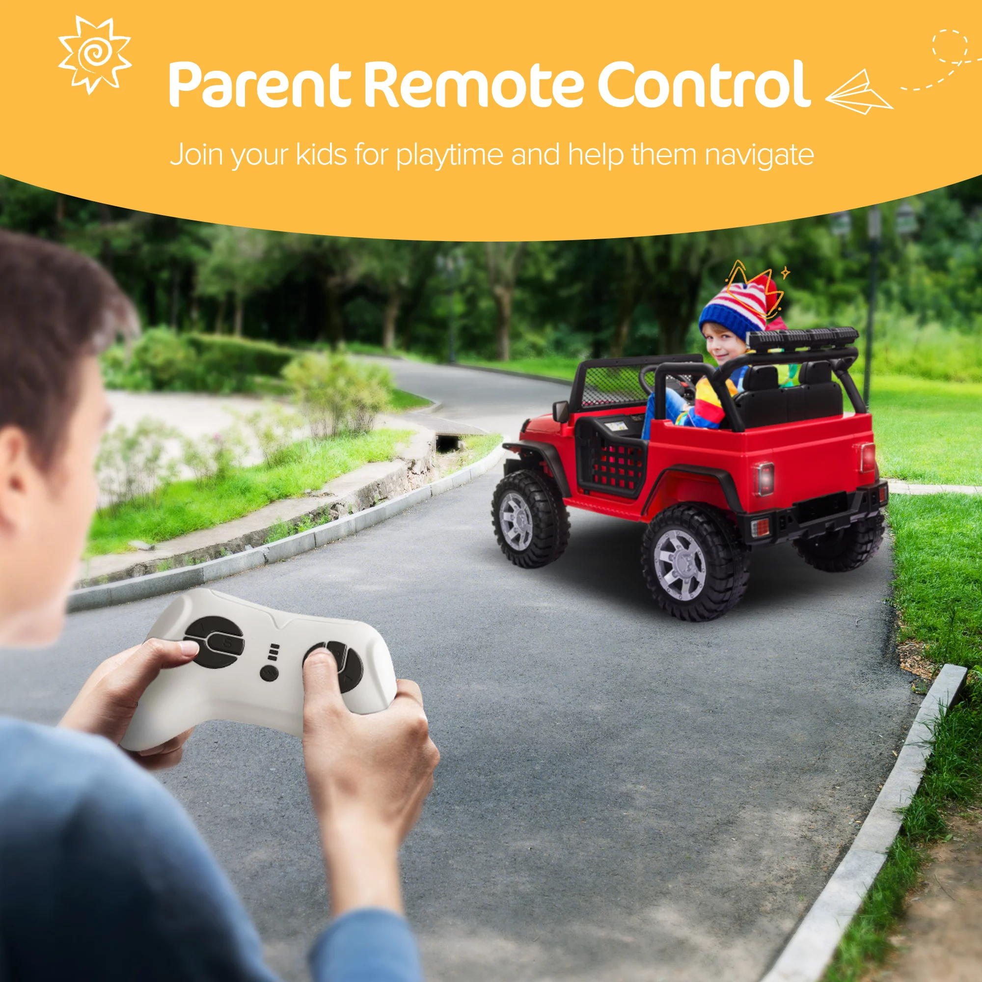 2 Seater Kids Ride on Truck with Remote Control, Music, 12V Children Electric Jeep Car - Womvr