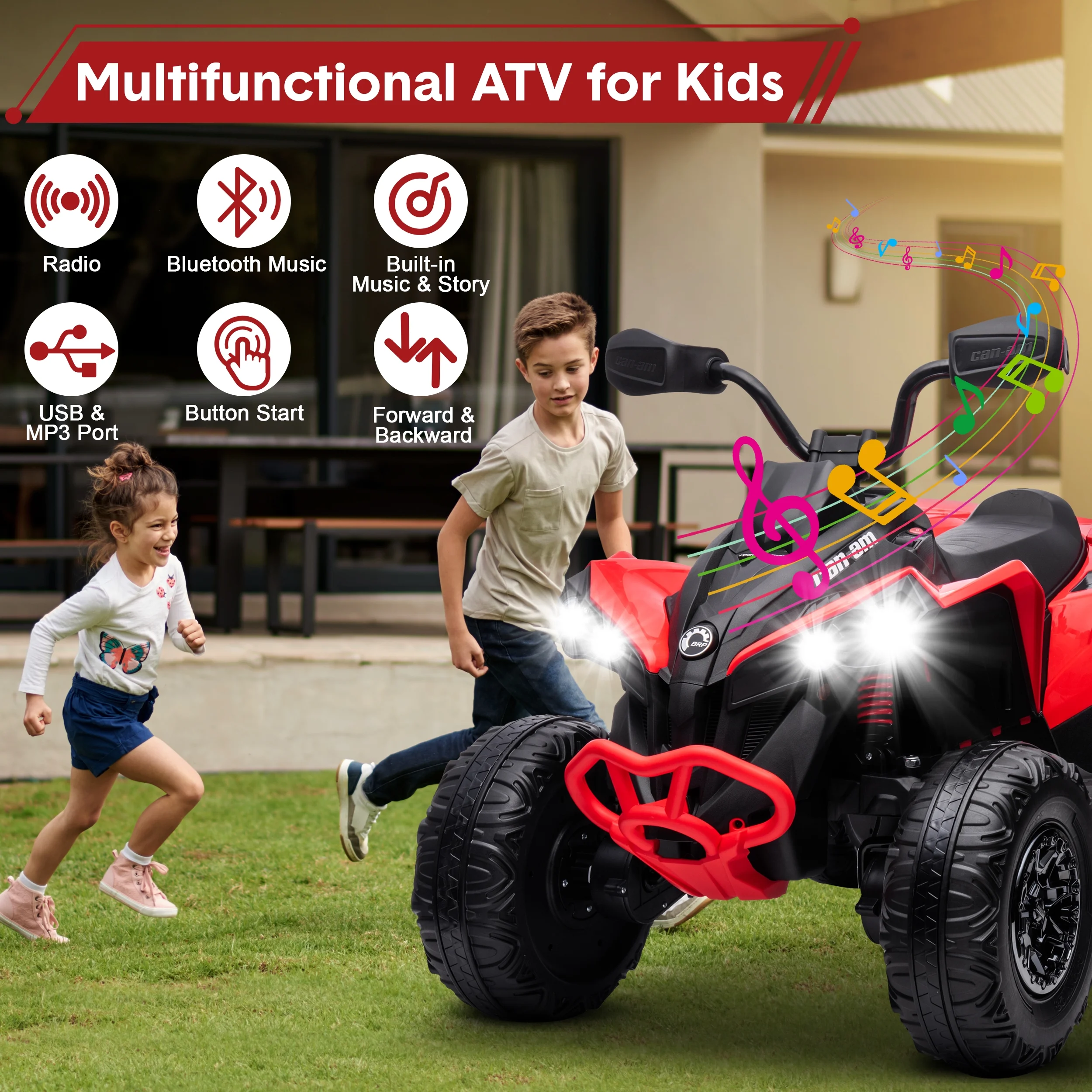 24V Ride on Toys, 4 Wheeler ATV for Kids with 2 Seater, 4x200W Motors, 4WD/2WD Switchable, Khaki - Womvr