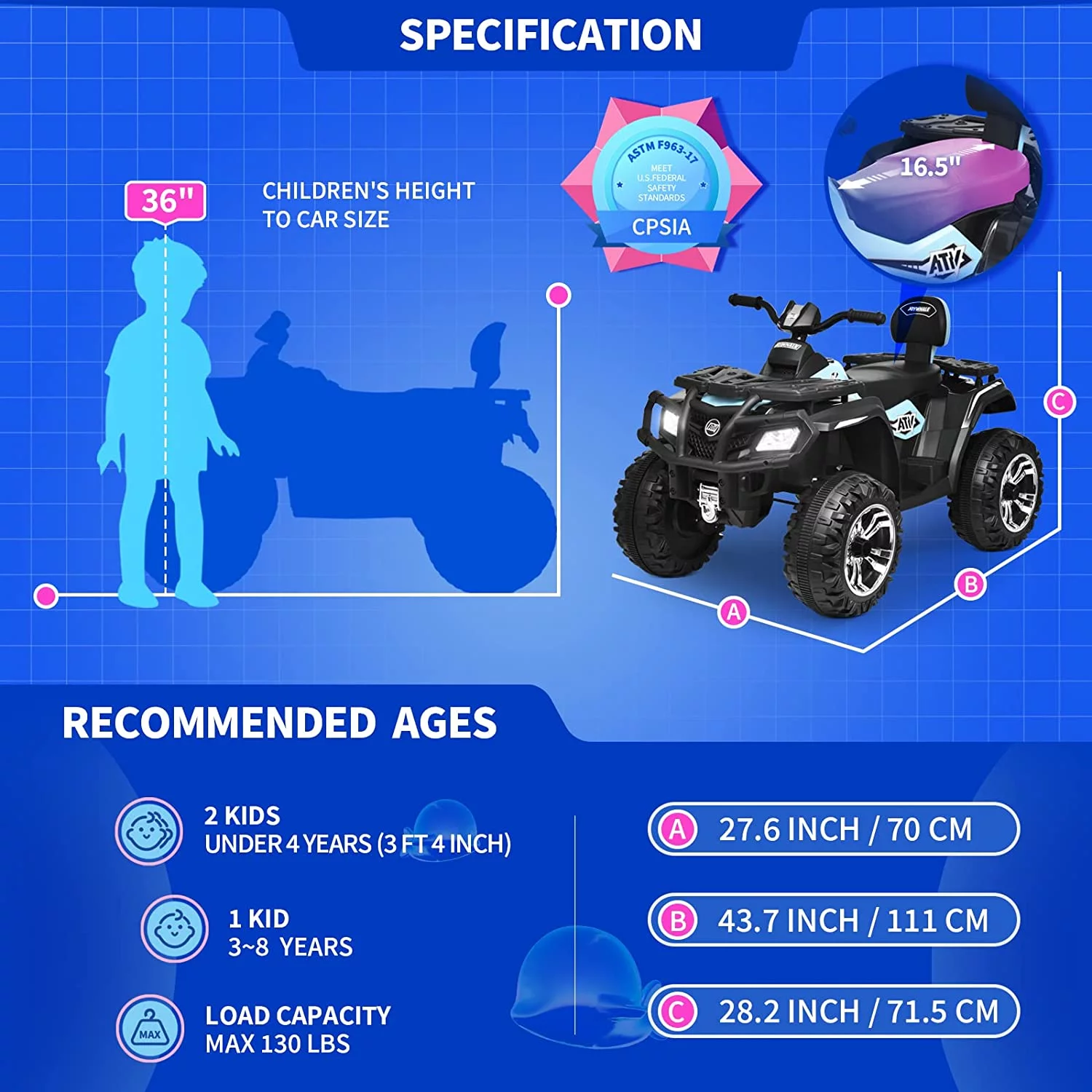 Joywhale 24V Kids Ride on ATV 4WD 2 Seater Quad Easy-Drag 4-Wheeler, with Big Battery, 4x75W Powerful Engine, Metal Suspension, BW-A20s - Womvr
