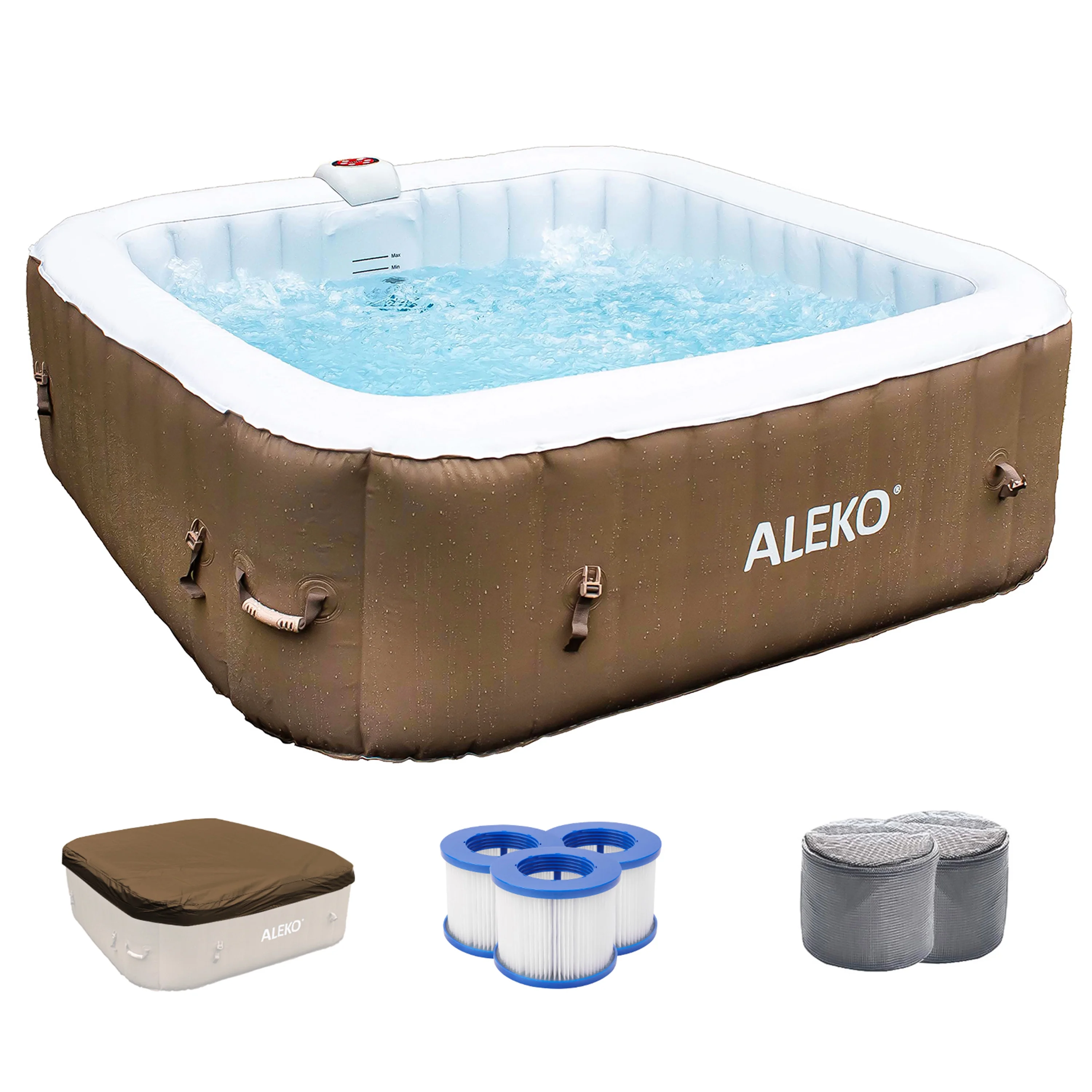 ALEKO 6 Person 100-130 Jet Outdoor Inflatable Hot Tub Spa with Cover - Womvr