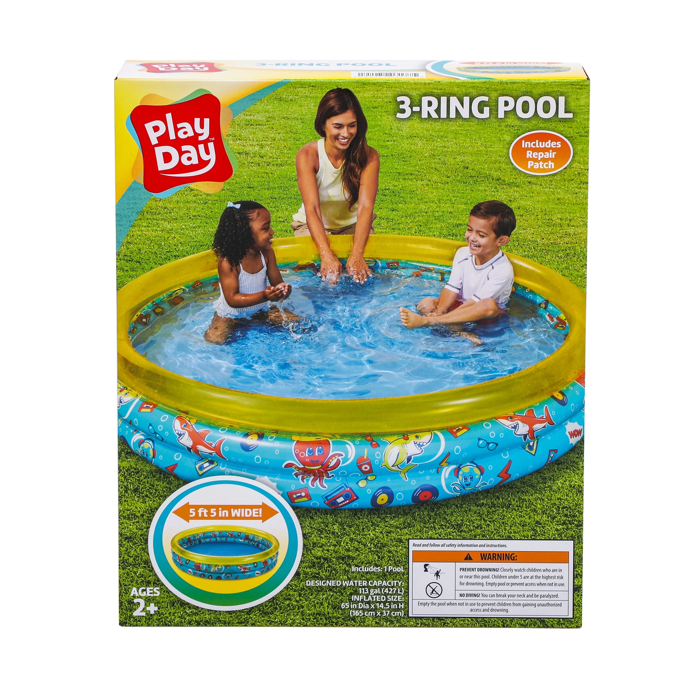 Round Inflatable 3-Ring Kiddie Splash Play Pool, Yellow, For Kids, Age 2 & up, Unisex - Womvr