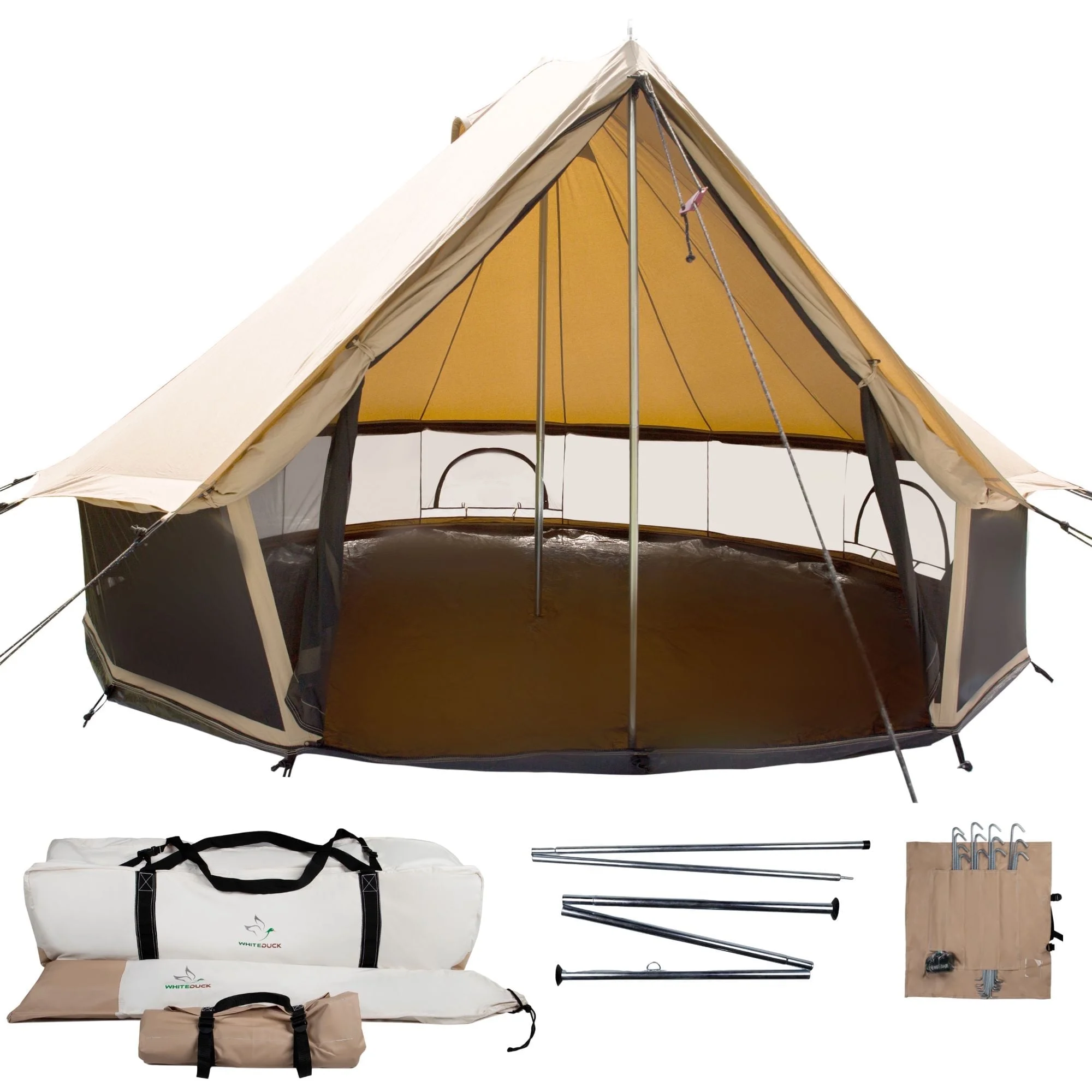 WHITEDUCK Regatta Canvas Bell Tent w/Stove Jack, Sandstone Beige, 13', Water Repellent 4-Season Camp - Womvr