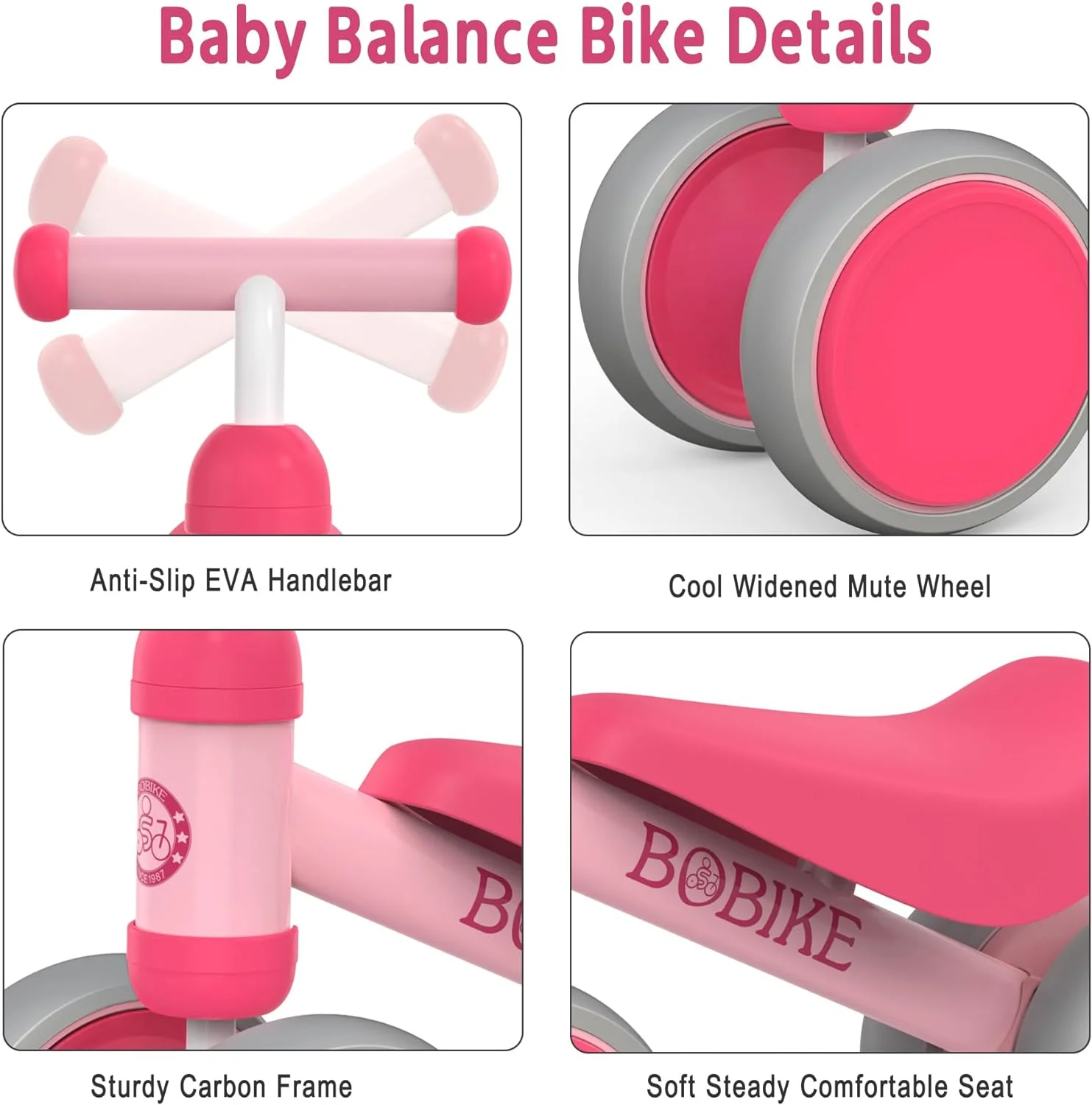Bobike Baby Balance Bike Toys for 1 Year Old 10-24 Months Toddler Walker Bicycle Pink - Womvr