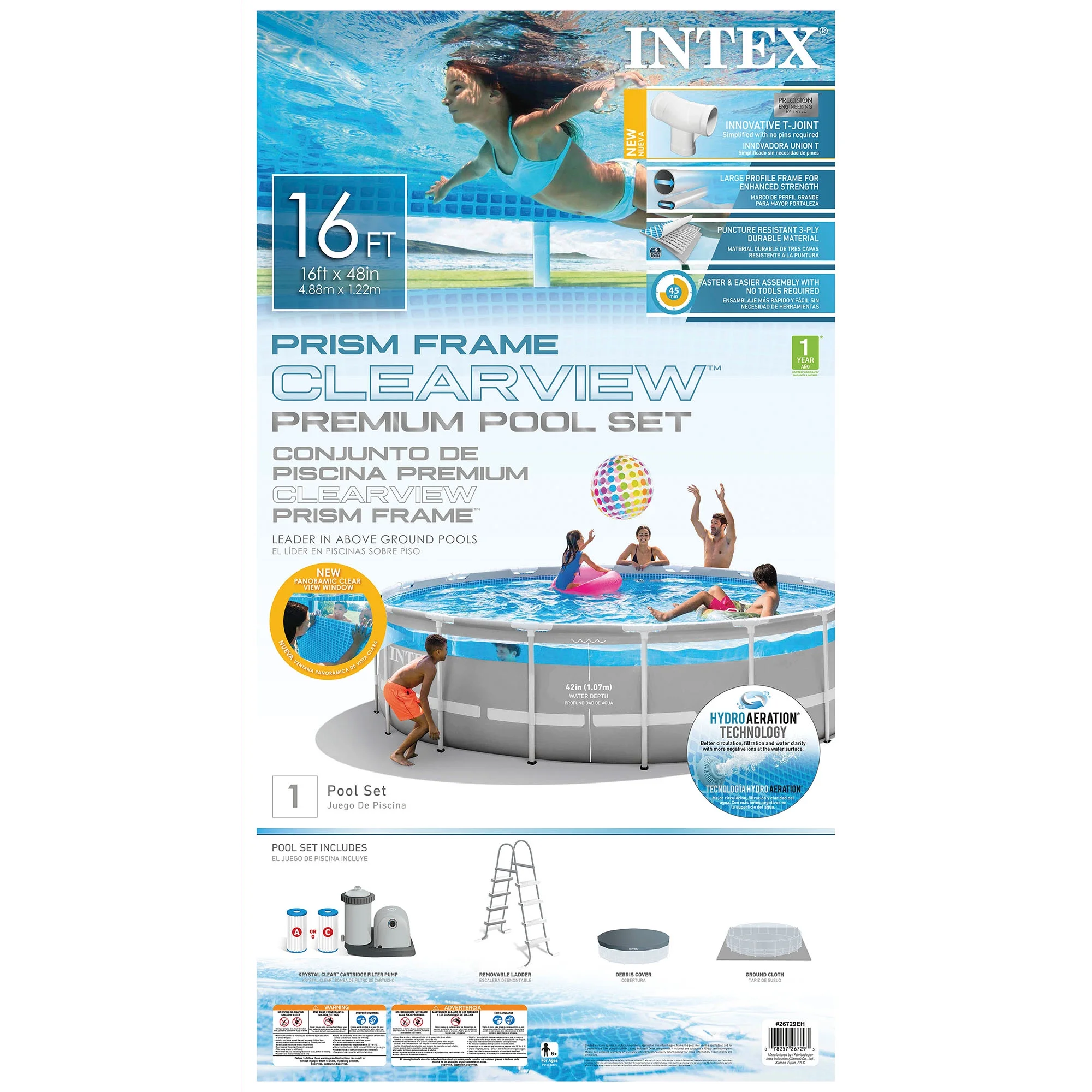 Intex 26729EH 16ft x 48in Clearview Prism Above Ground Swimming Pool w/Pump - Womvr