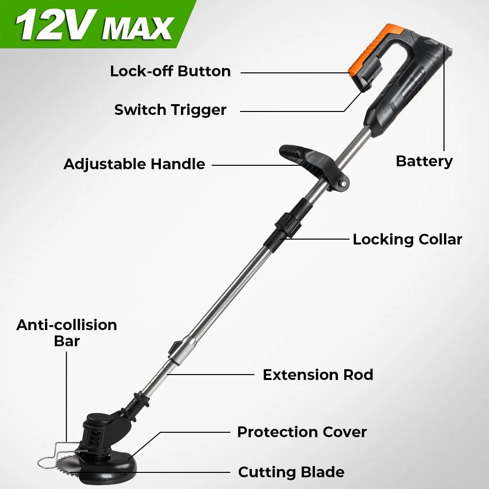Cordless Electric Lawn Trimmer Weed Wacker - 21V Grass Trimmer Lawn Edger with 2.0Ah Li-Ion Battery Powered and 3 Types Cutting Blade, Tool for Lawn Care and Garden Yard Work - Womvr