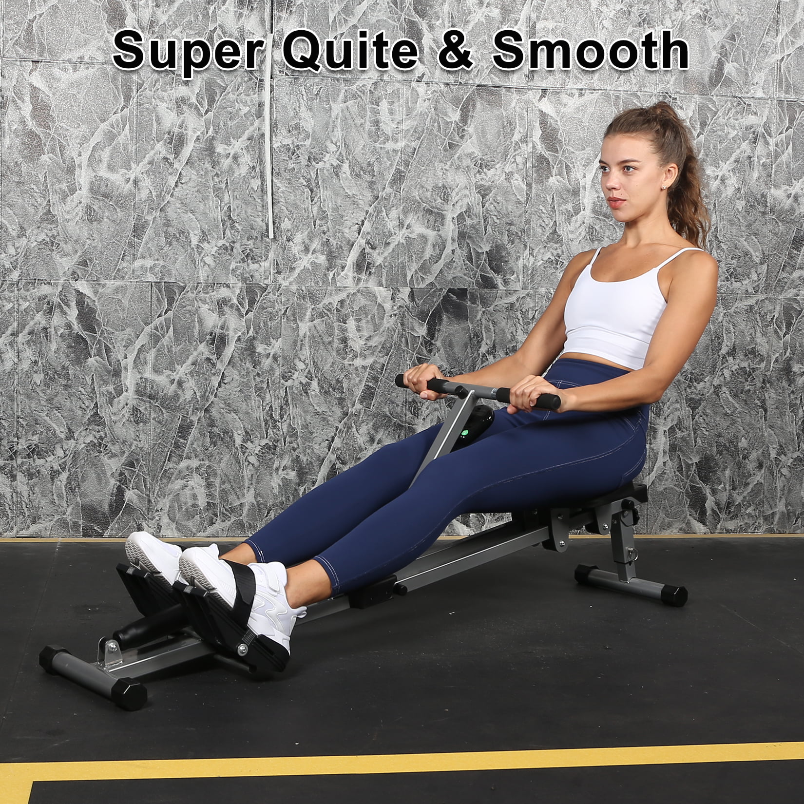 [US IN STOCK] Water Rowing Machine 335LB Weight Capacity - Water Rower for Home Use with LCD Monitor, Tablet Holder, Adjustable Non-Slip Pedals and Comfortable Seat Cushion - Womvr