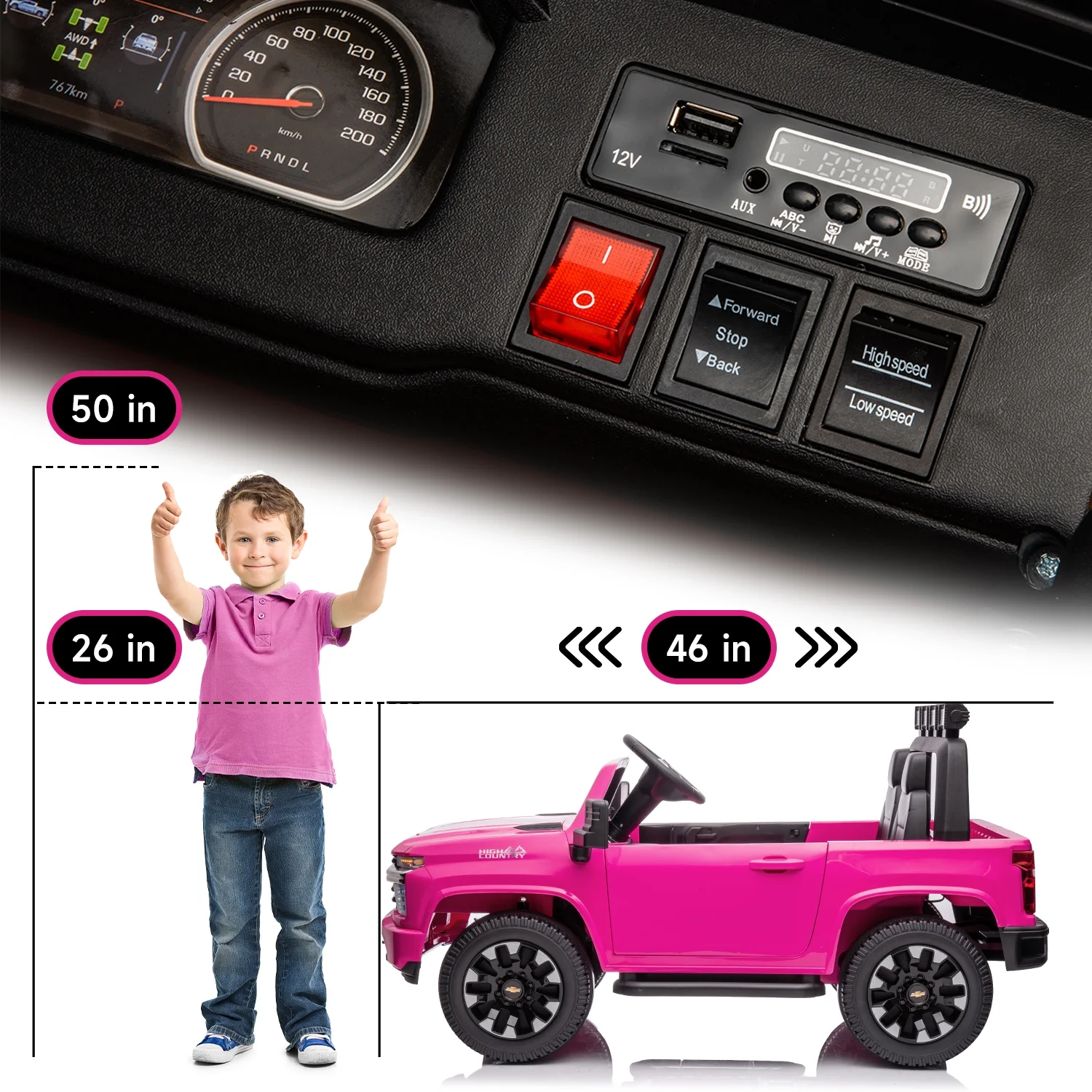 Track 7 24V Ride on Car, Licensed Silverado HD 2 Seater Electric Car for Boys Girls Age 3+, 24V Ride on Truck w/Remote Control, Music, ABC, Pink - Womvr