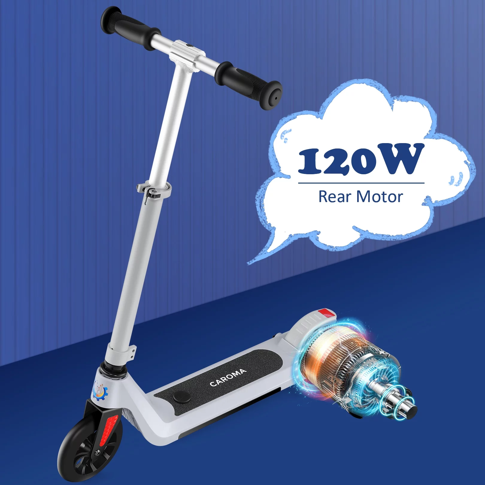 Caroma Kids Electric Scooter, 6+ Boys and Girls Safe Kick Scooter, Adjustable Speed and Handlebar - Womvr